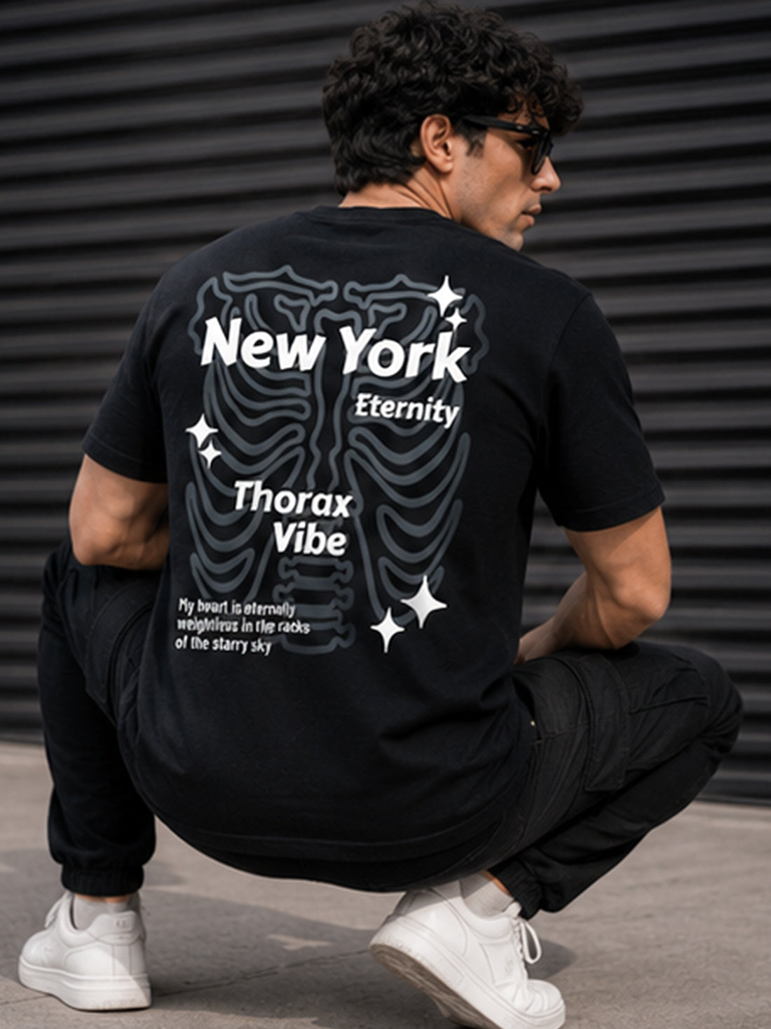 Men's Oversized Drop Shoulder T-Shirt | Pure Cotton Relaxed Fit Round Neck Tee (Black)