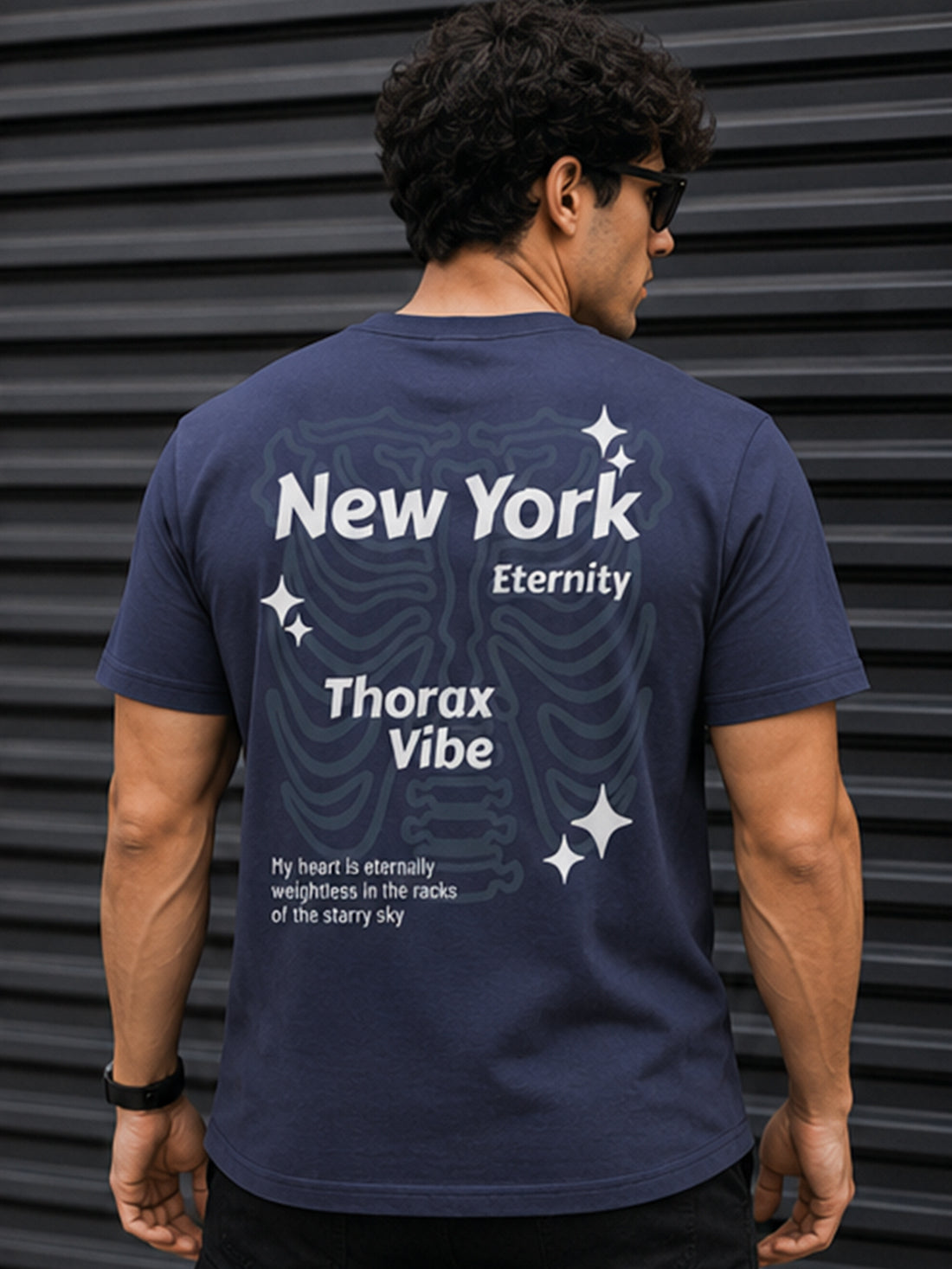 Men's Oversized Drop Shoulder T-Shirt | Pure Cotton Relaxed Fit Round Neck Tee (Navy Blue)
