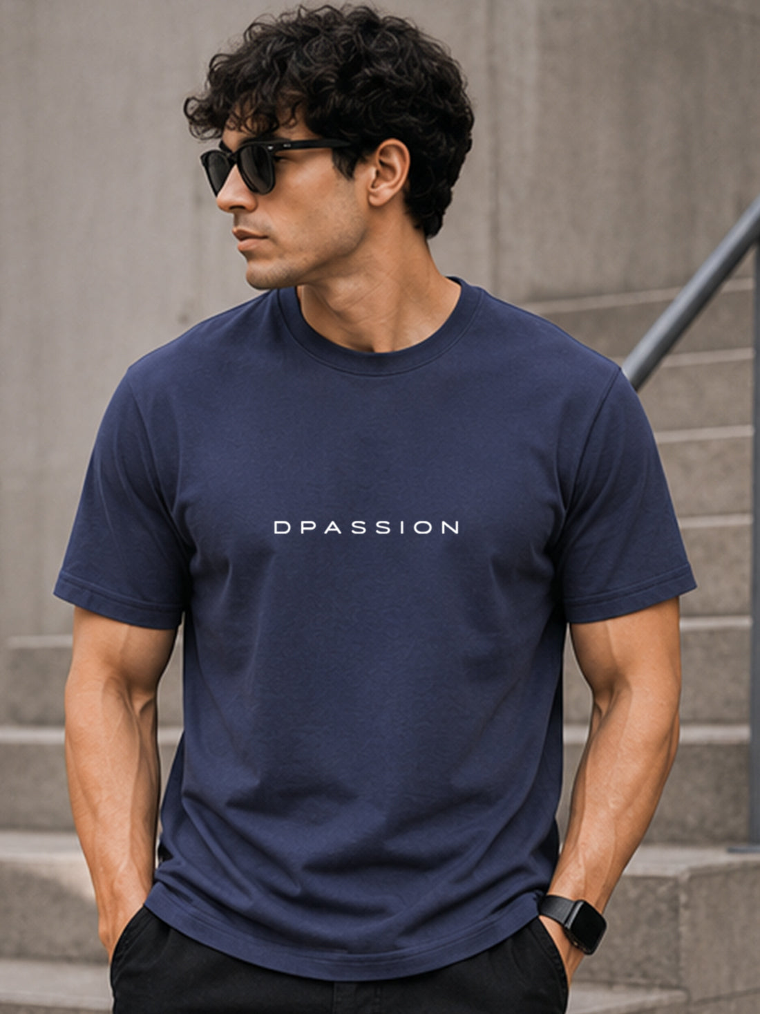 Men's Oversized Drop Shoulder T-Shirt | Pure Cotton Relaxed Fit Round Neck Tee (Navy Blue)