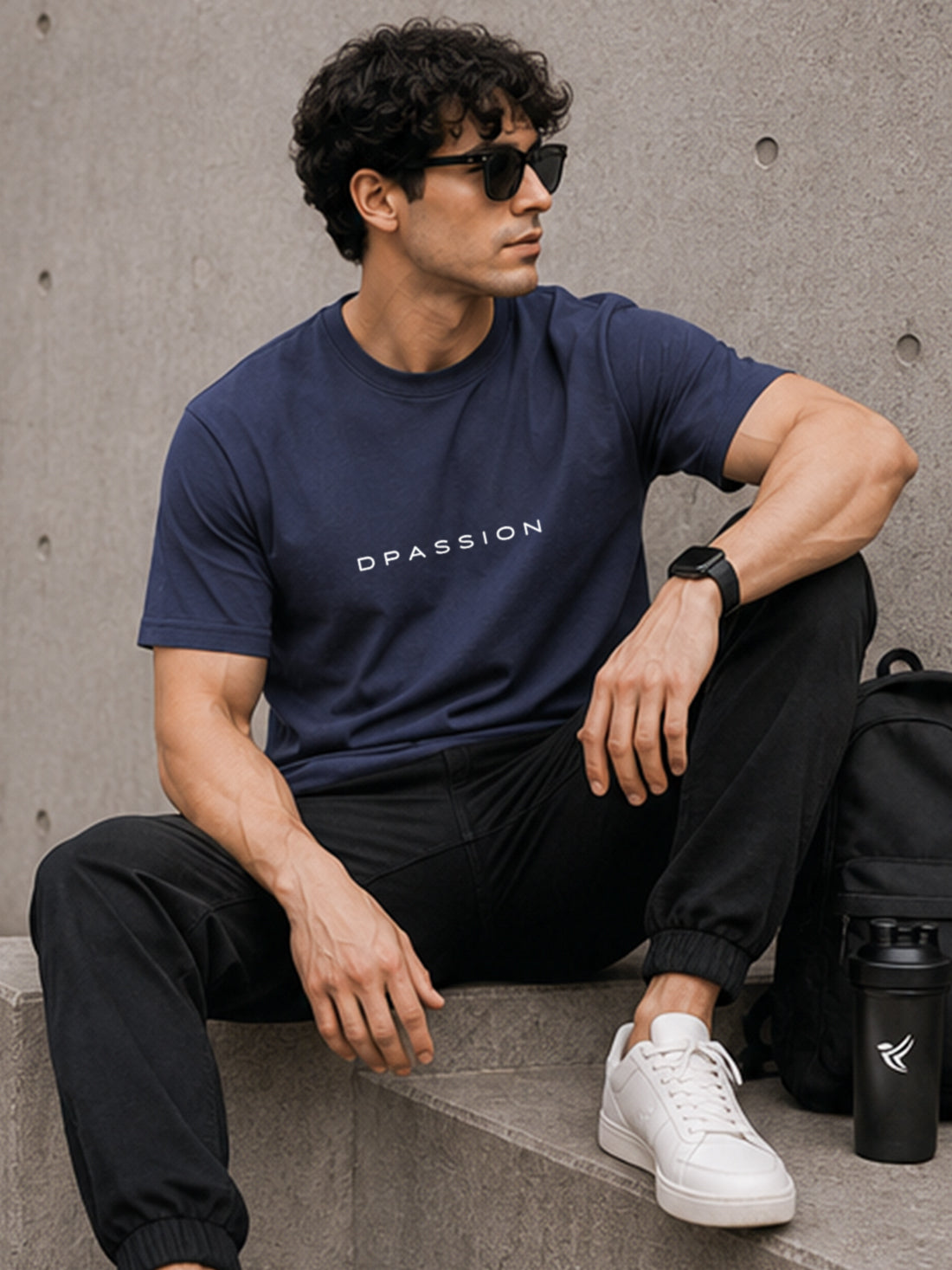Men's Oversized Drop Shoulder T-Shirt | Pure Cotton Relaxed Fit Round Neck Tee (Navy Blue)