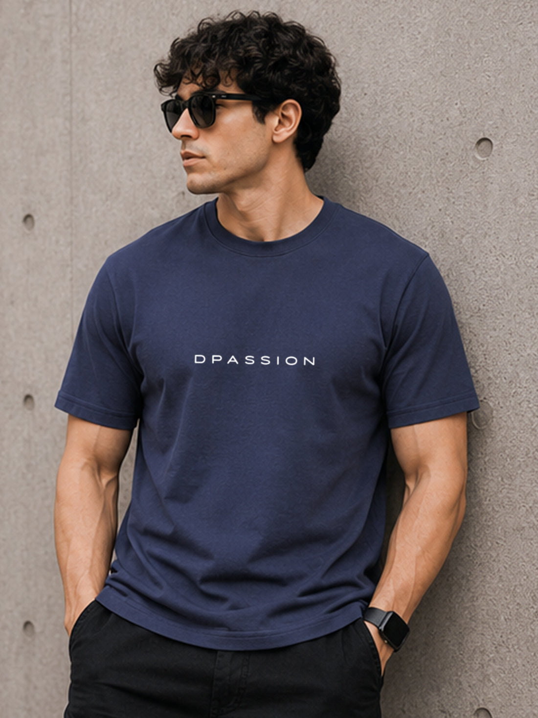 Men's Oversized Drop Shoulder T-Shirt | Pure Cotton Relaxed Fit Round Neck Tee (Navy Blue)