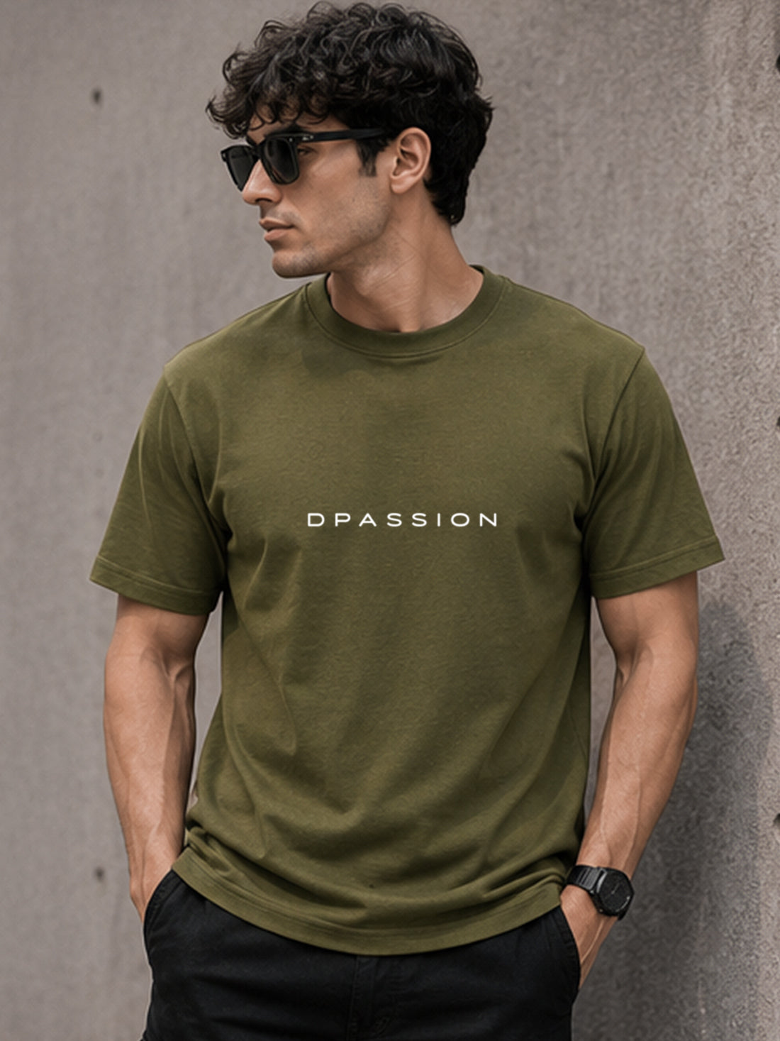Men's Oversized Drop Shoulder T-Shirt | Pure Cotton Relaxed Fit Round Neck Tee (Olive)
