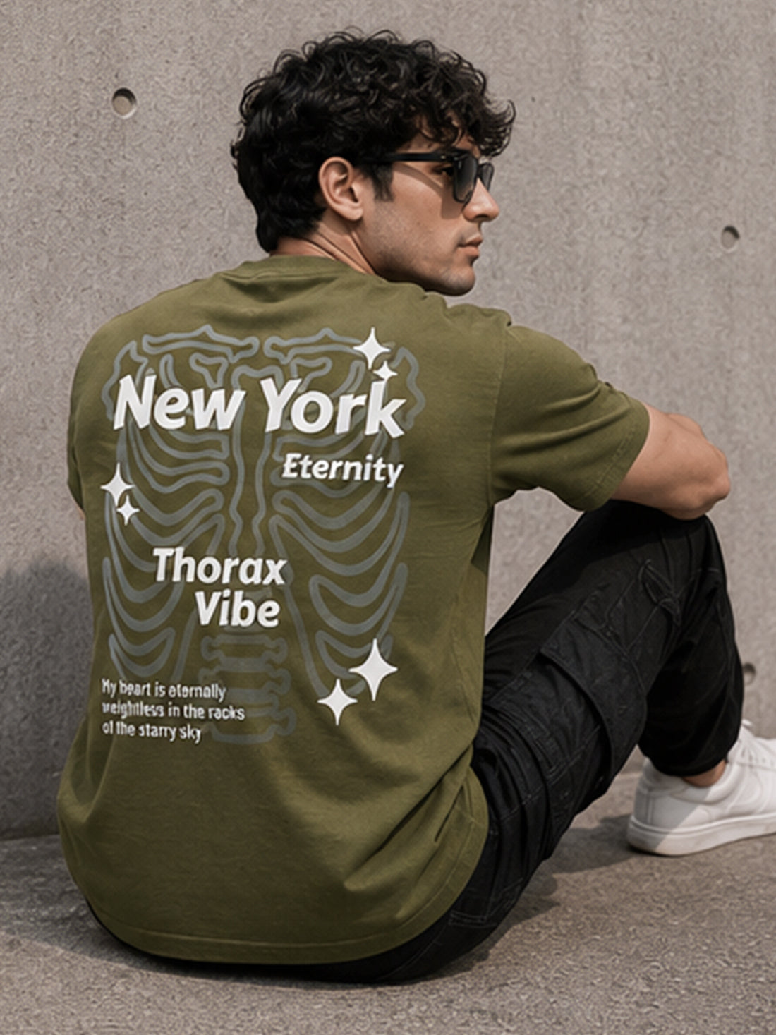 Men's Oversized Drop Shoulder T-Shirt | Pure Cotton Relaxed Fit Round Neck Tee (Olive)