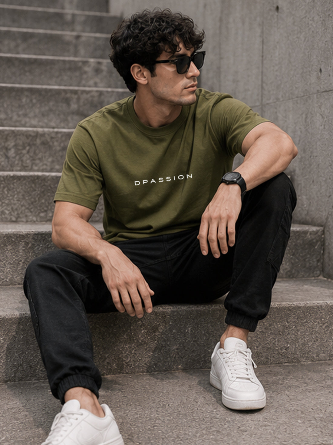 Men's Oversized Drop Shoulder T-Shirt | Pure Cotton Relaxed Fit Round Neck Tee (Olive)