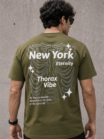 Men's Oversized Drop Shoulder T-Shirt | Pure Cotton Relaxed Fit Round Neck Tee (Olive)