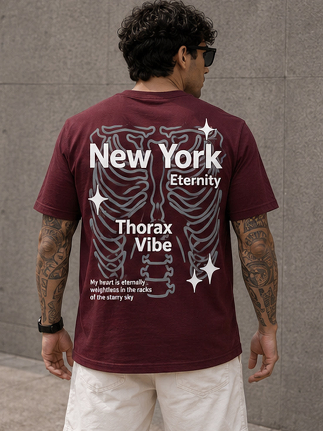 Men's Oversized Drop Shoulder T-Shirt | Pure Cotton Relaxed Fit Round Neck Tee (Wine)