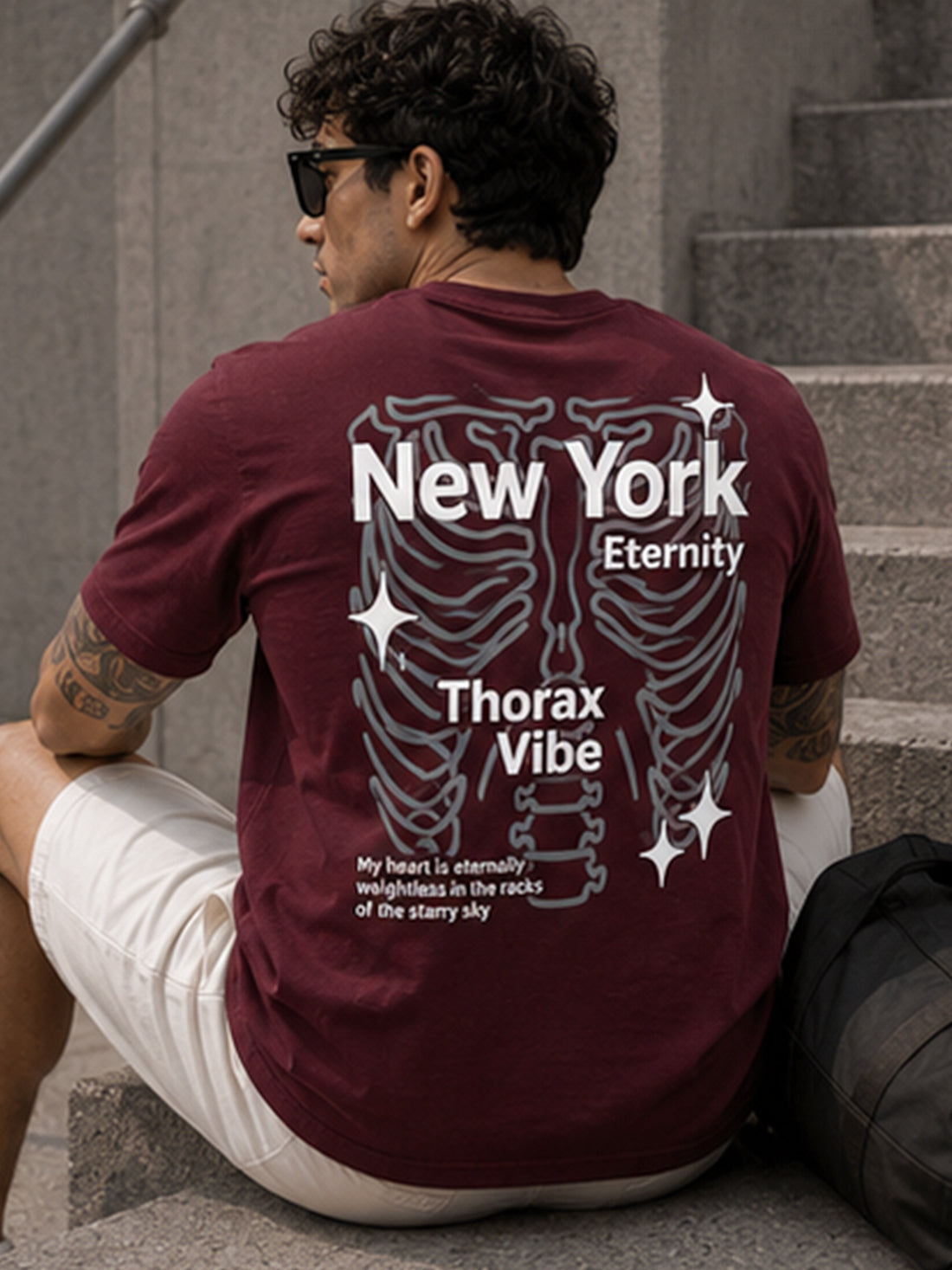 Men's Oversized Drop Shoulder T-Shirt | Pure Cotton Relaxed Fit Round Neck Tee (Wine)