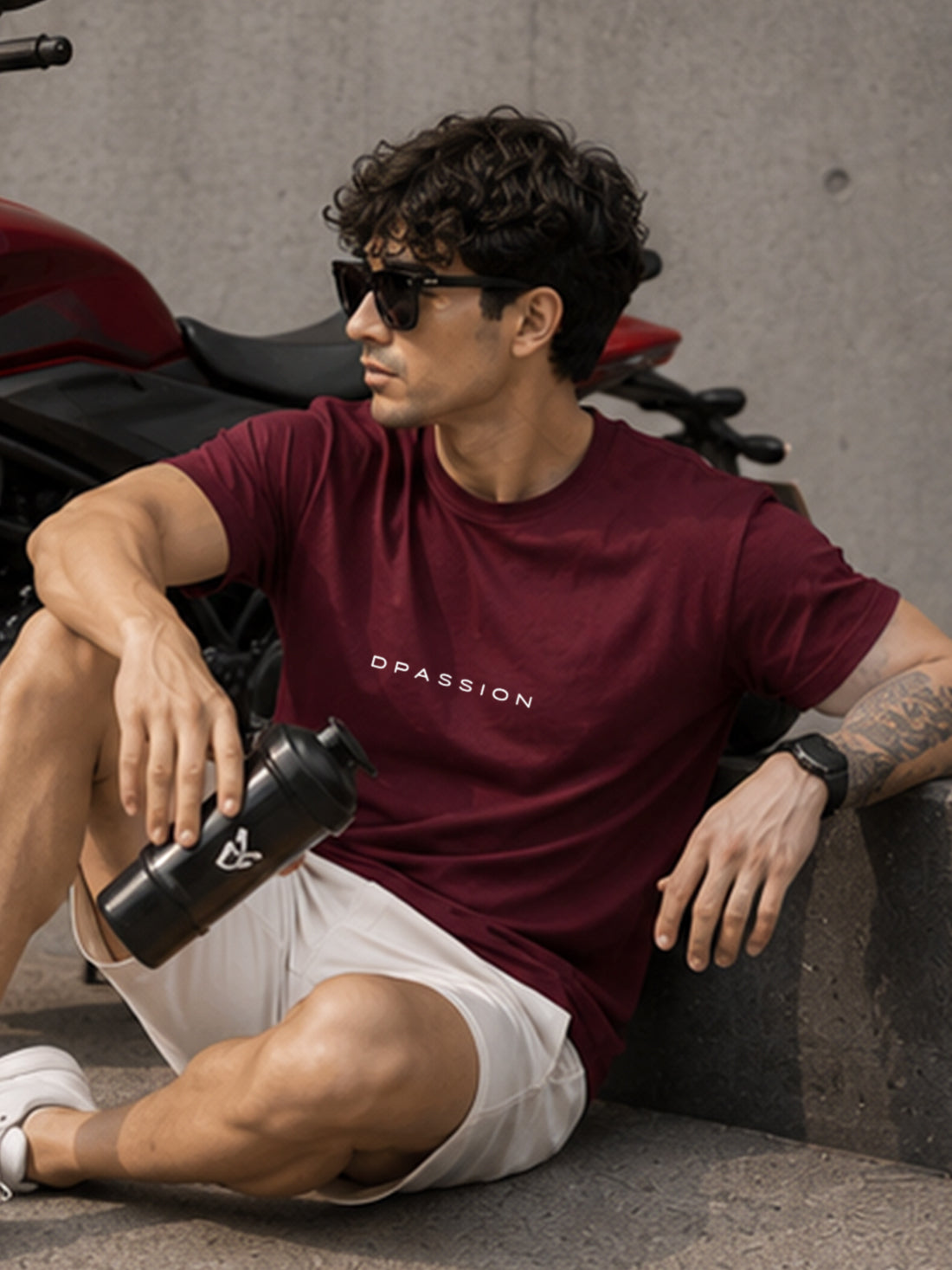 Men's Oversized Drop Shoulder T-Shirt | Pure Cotton Relaxed Fit Round Neck Tee (Wine)