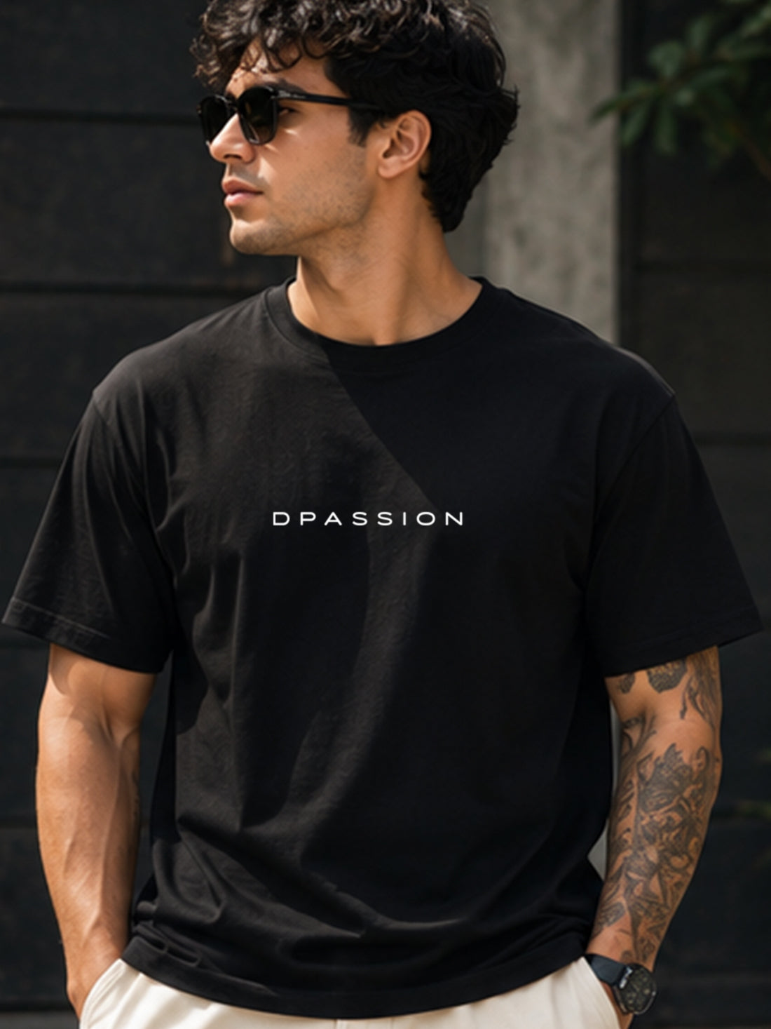 Men's Oversized Drop Shoulder T-Shirt | 100% Cotton Relaxed Fit Round Neck Streetwear Tee (Black)