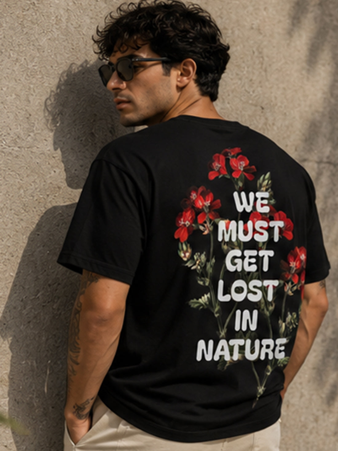 Men's Oversized Drop Shoulder T-Shirt | 100% Cotton Relaxed Fit Round Neck Streetwear Tee (Black)