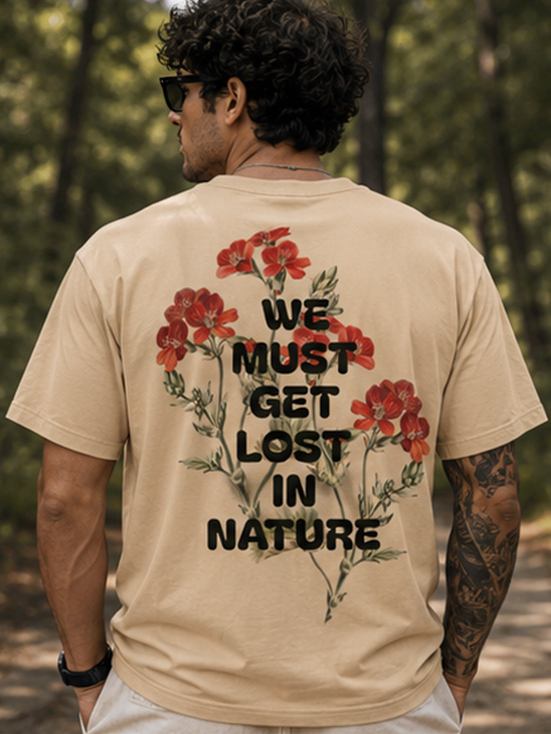 Men's Oversized Drop Shoulder T-Shirt | 100% Cotton Relaxed Fit Round Neck Streetwear Tee (Beige)