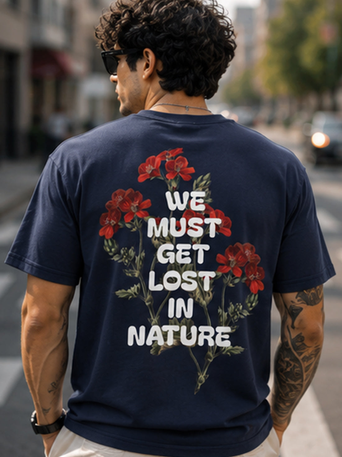 Men's Oversized Drop Shoulder T-Shirt | 100% Cotton Relaxed Fit Round Neck Streetwear Tee (Navy Blue)