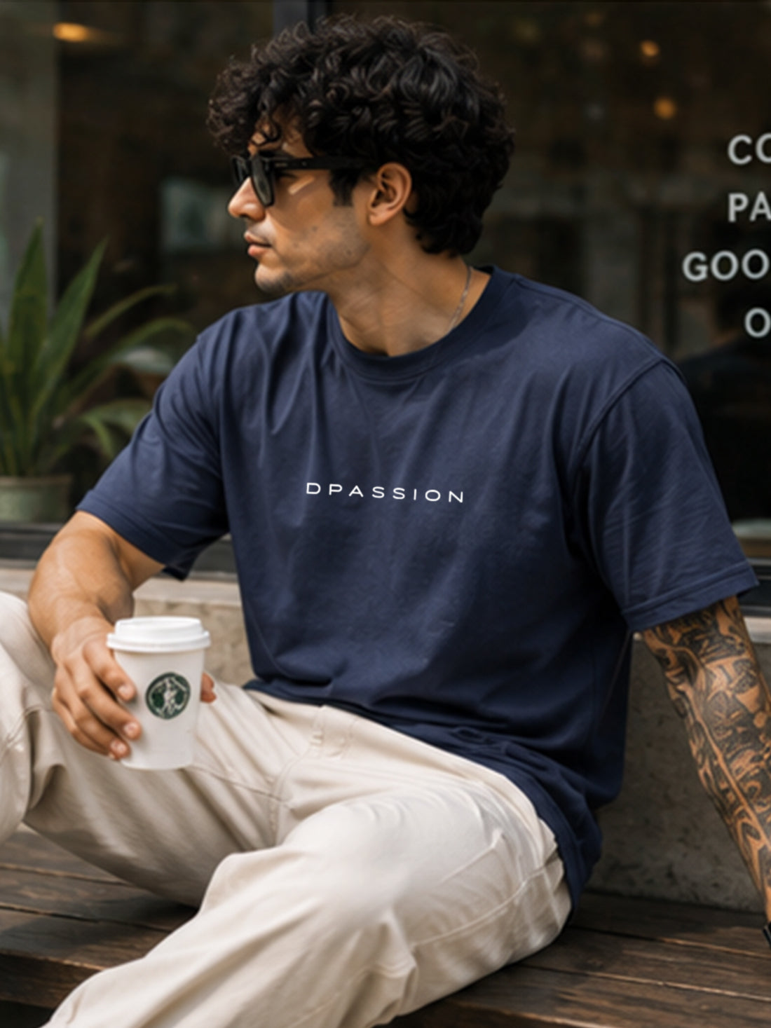 Men's Oversized Drop Shoulder T-Shirt | 100% Cotton Relaxed Fit Round Neck Streetwear Tee (Navy Blue)