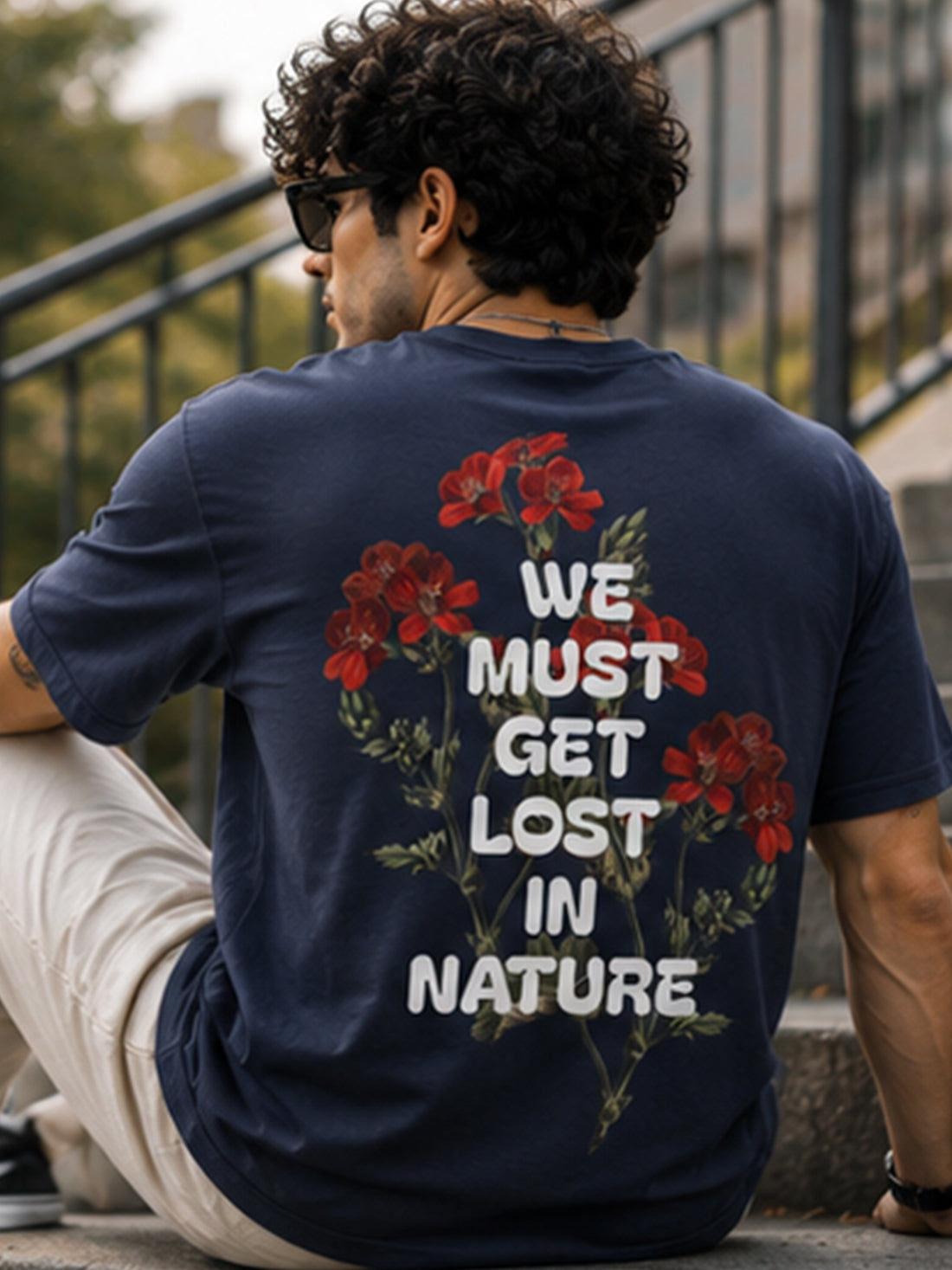 Men's Oversized Drop Shoulder T-Shirt | 100% Cotton Relaxed Fit Round Neck Streetwear Tee (Navy Blue)