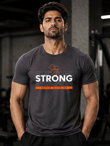 Men's Quick Dry Sports T-Shirt | Printed Gym Workout Running Training Activewear Tee (Grey)