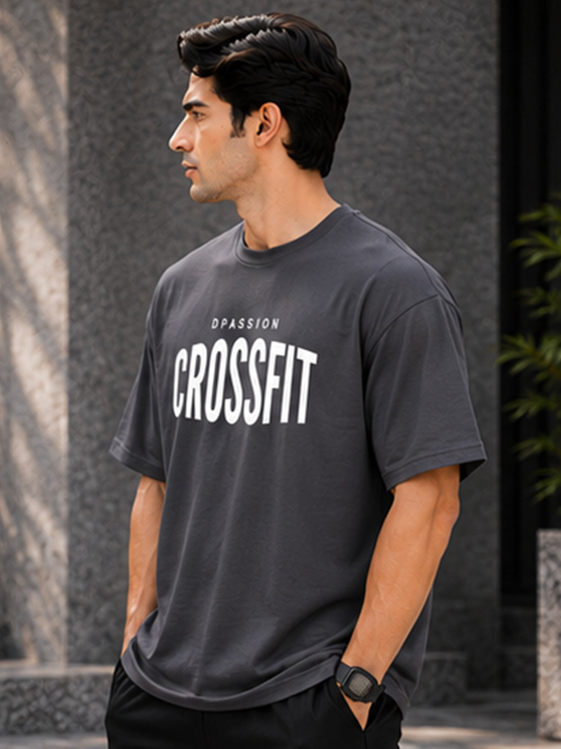 Men's Oversized Drop Shoulder T-Shirt | Pure Cotton Relaxed Fit Round Neck Streetwear Tee (Grey)