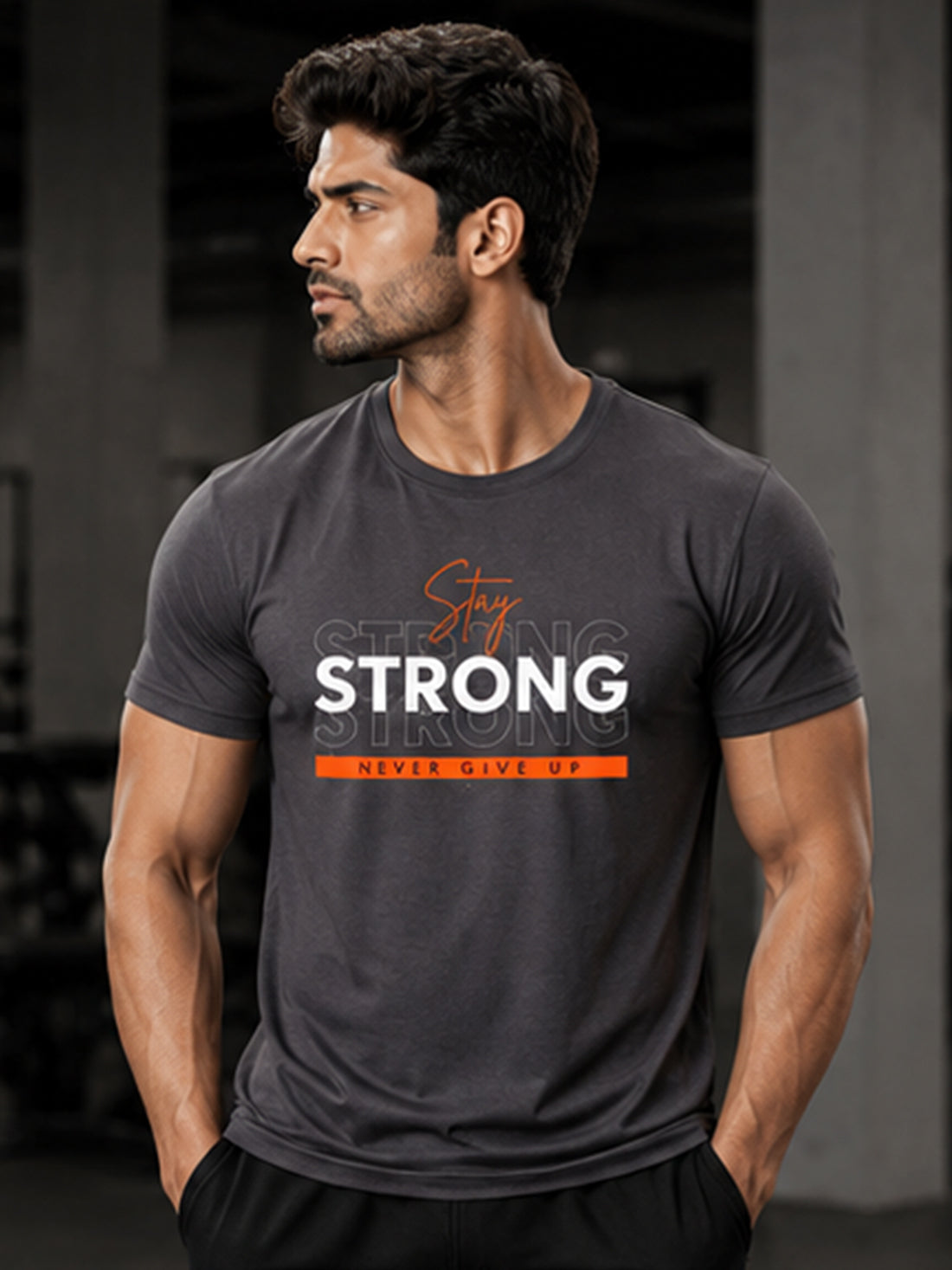 Men's Quick Dry Sports T-Shirt | Printed Gym Workout Running Training Activewear Tee (Grey)