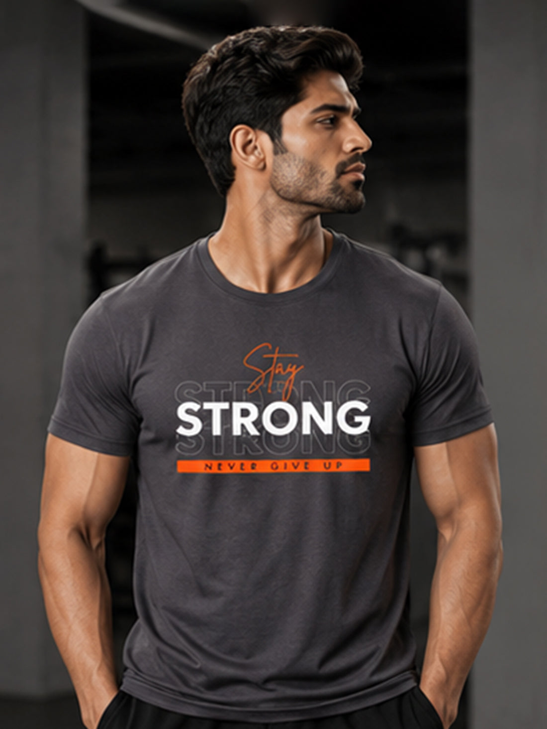 Men's Quick Dry Sports T-Shirt | Printed Gym Workout Running Training Activewear Tee (Grey)