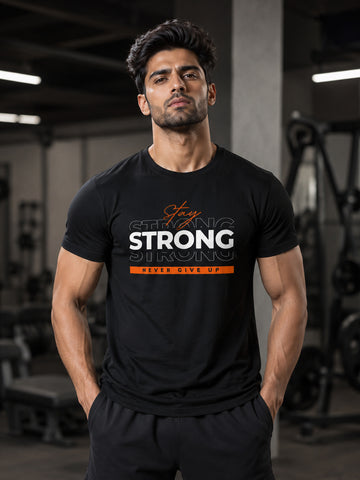 Men's Quick Dry Sports T-Shirt | Printed Gym Workout Running Training Activewear Tee (Black)