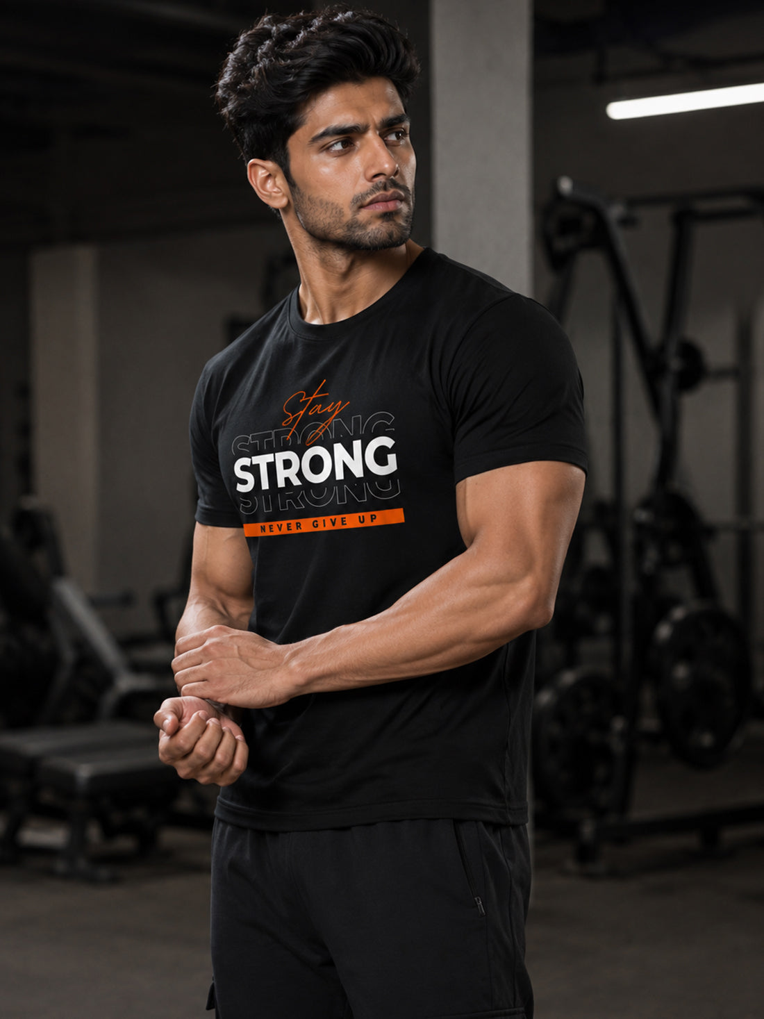 Men's Quick Dry Sports T-Shirt | Printed Gym Workout Running Training Activewear Tee (Black)