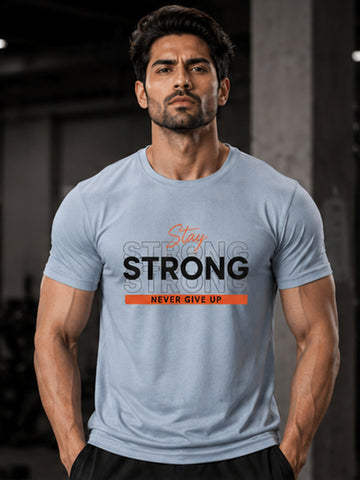 Men's Quick Dry Sports T-Shirt | Printed Gym Workout Running Training Activewear Tee (Silver)