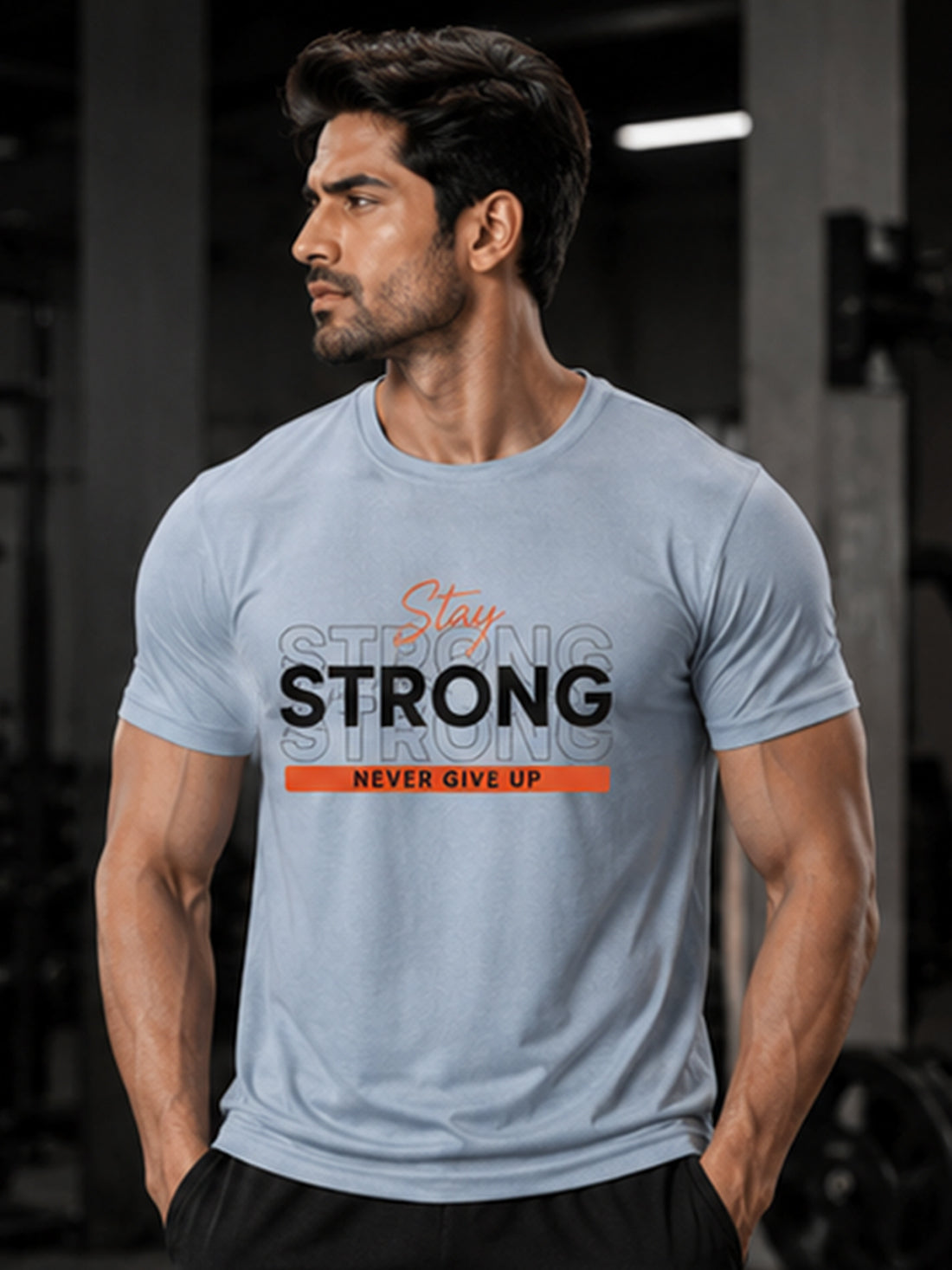 Men's Quick Dry Sports T-Shirt | Printed Gym Workout Running Training Activewear Tee (Silver)