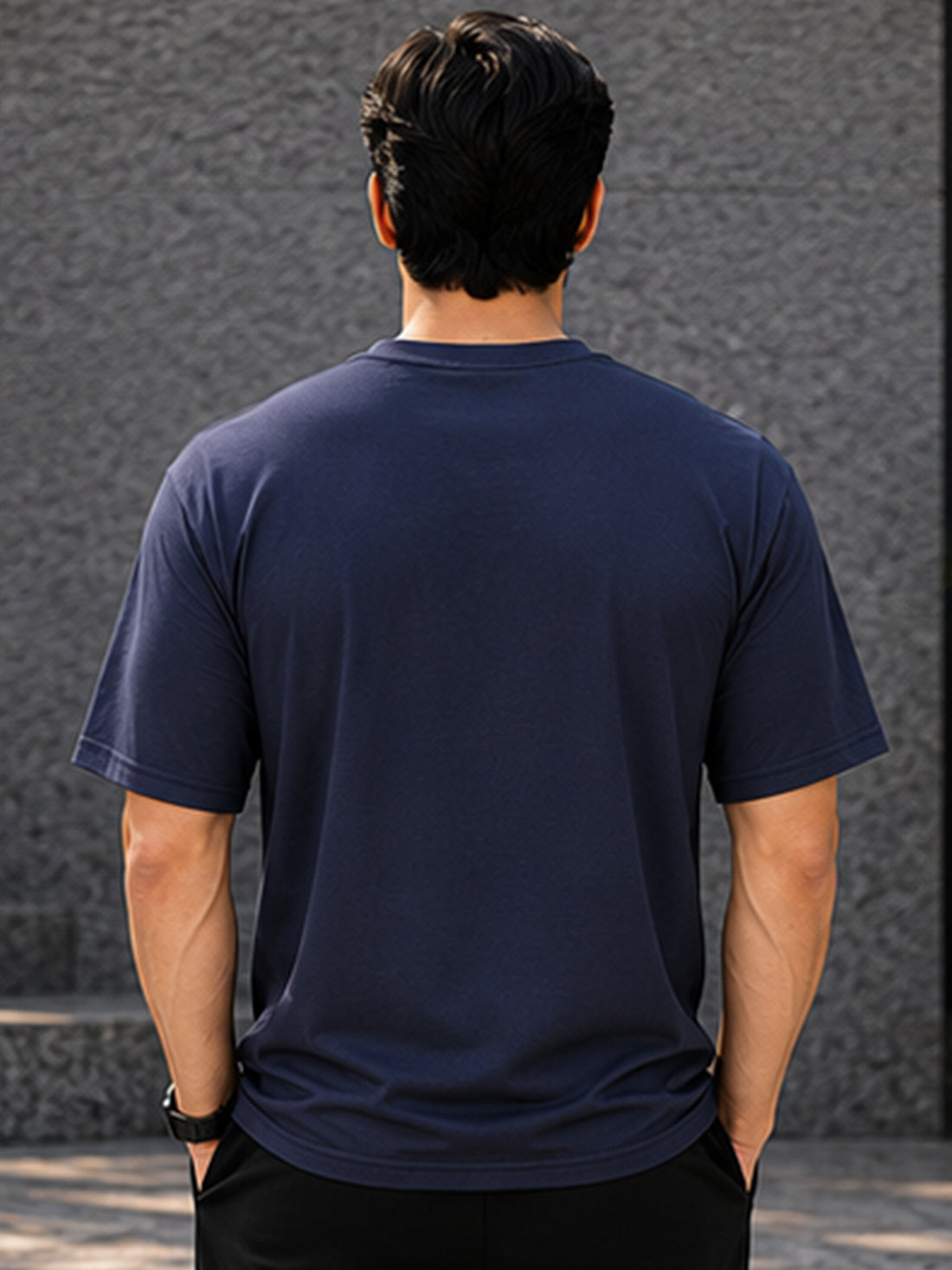 Men's Oversized Drop Shoulder T-Shirt | Pure Cotton Relaxed Fit Round Neck Streetwear Tee (Navy Blue)