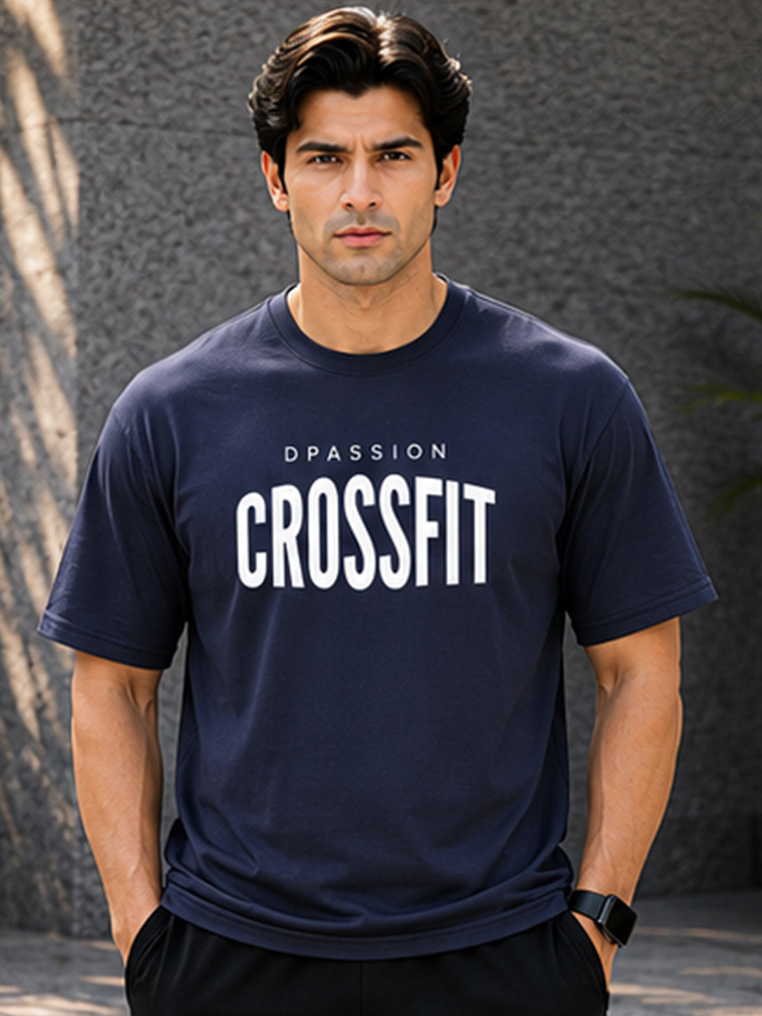 Men's Oversized Drop Shoulder T-Shirt | Pure Cotton Relaxed Fit Round Neck Streetwear Tee (Navy Blue)