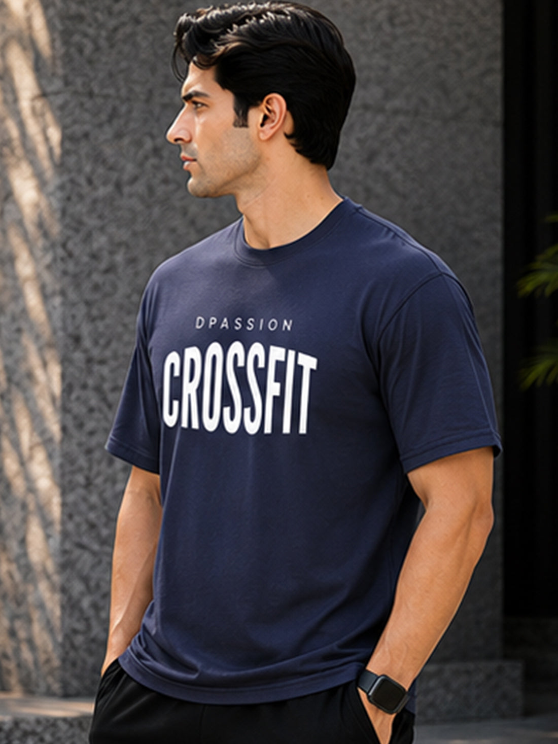 Men's Oversized Drop Shoulder T-Shirt | Pure Cotton Relaxed Fit Round Neck Streetwear Tee (Navy Blue)