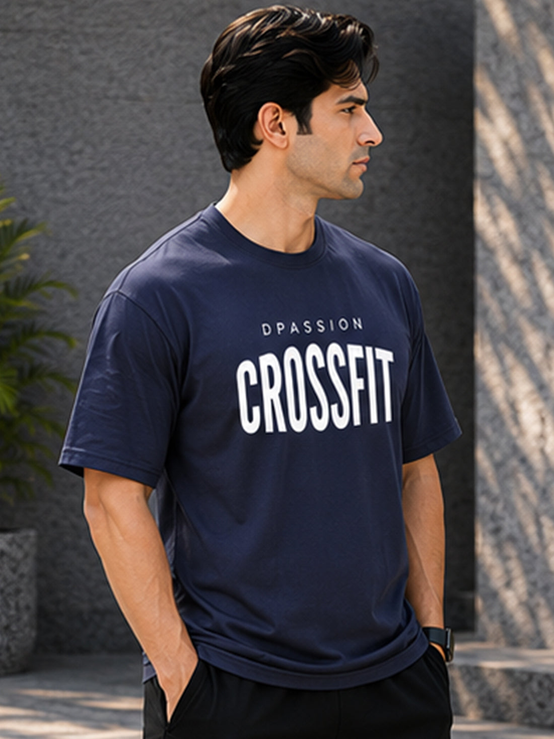 Men's Oversized Drop Shoulder T-Shirt | Pure Cotton Relaxed Fit Round Neck Streetwear Tee (Navy Blue)