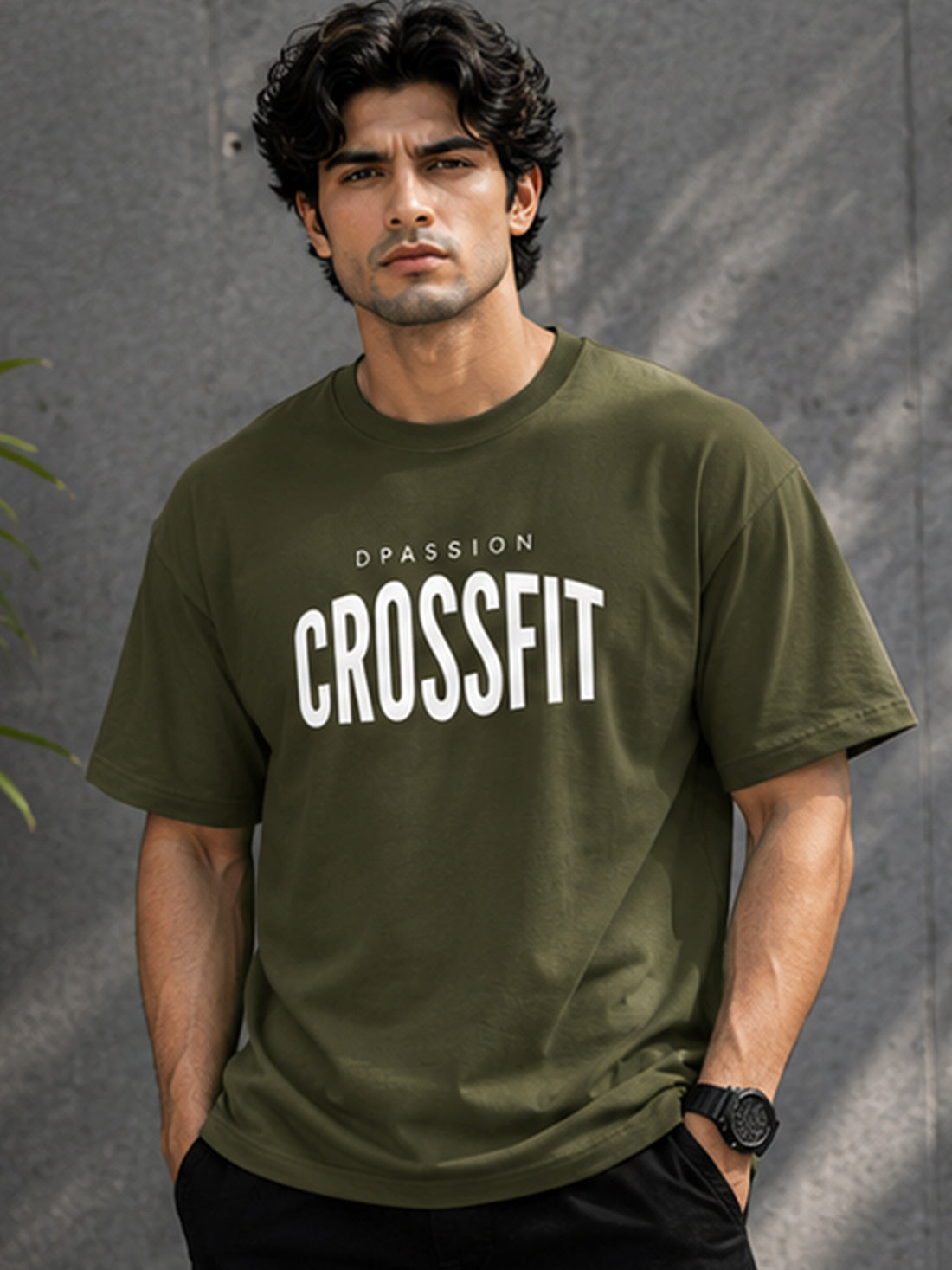 Men's Oversized Drop Shoulder T-Shirt | Pure Cotton Relaxed Fit Round Neck Streetwear Tee (Olive)