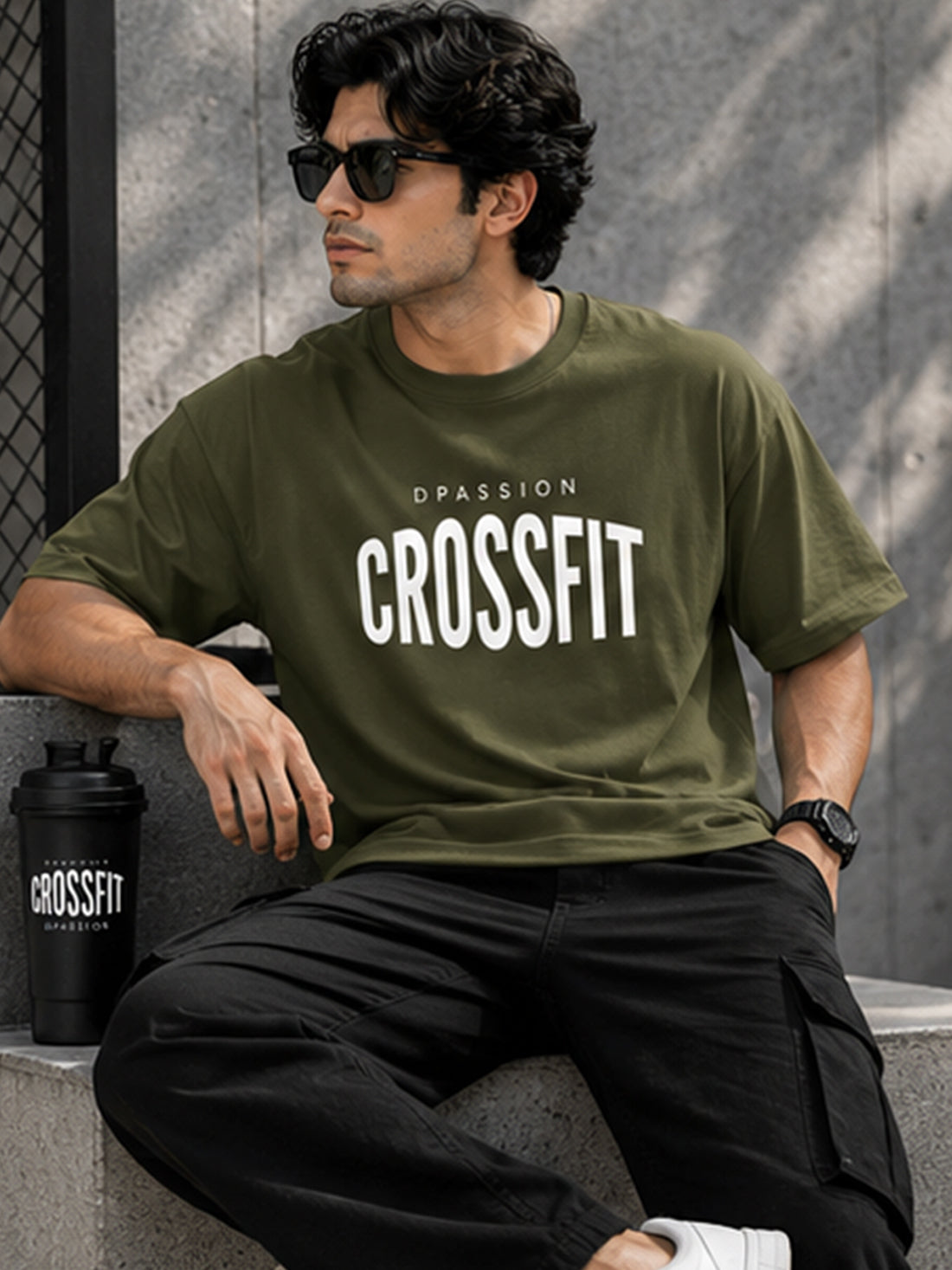 Men's Oversized Drop Shoulder T-Shirt | Pure Cotton Relaxed Fit Round Neck Streetwear Tee (Olive)