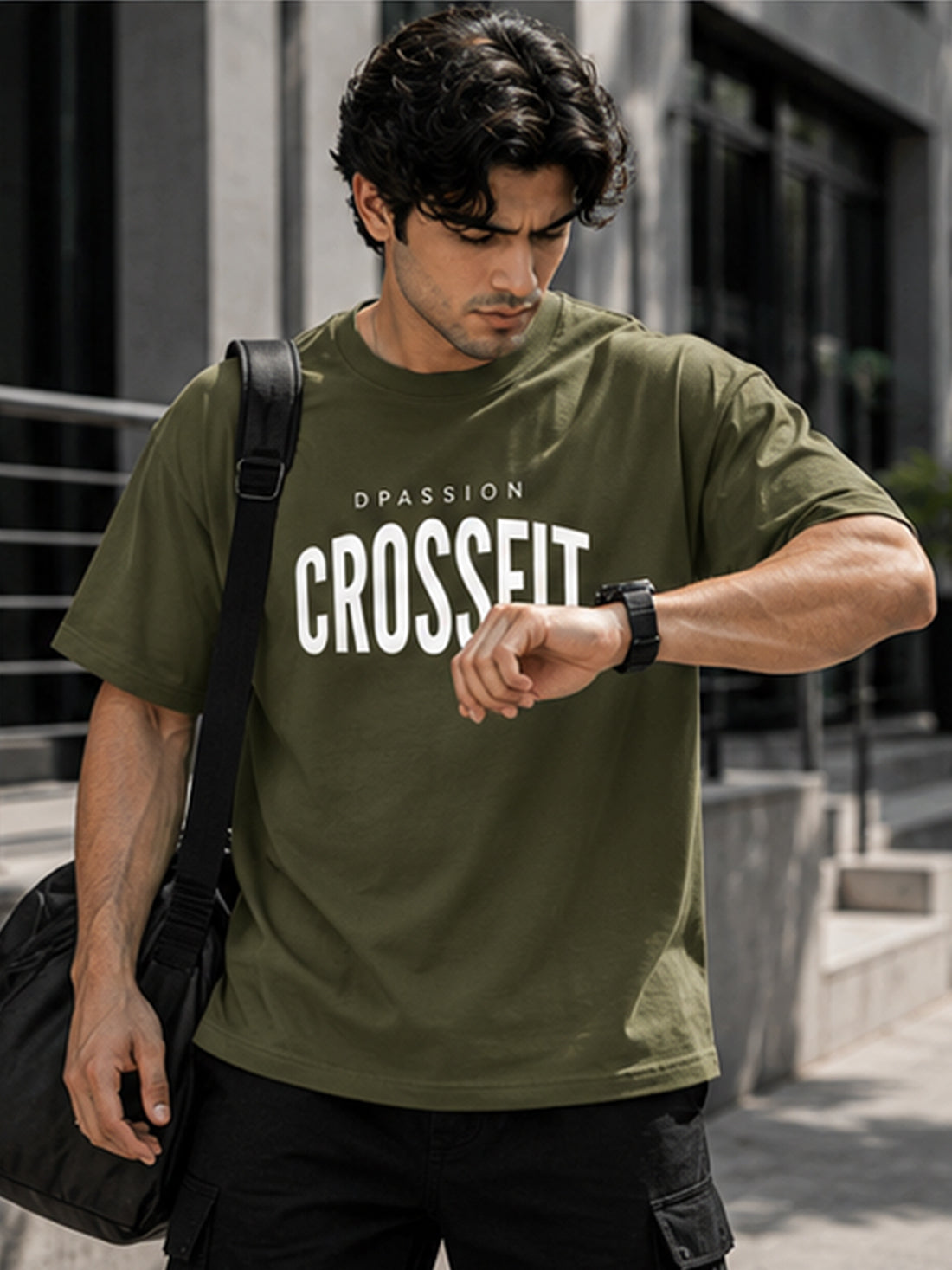 Men's Oversized Drop Shoulder T-Shirt | Pure Cotton Relaxed Fit Round Neck Streetwear Tee (Olive)