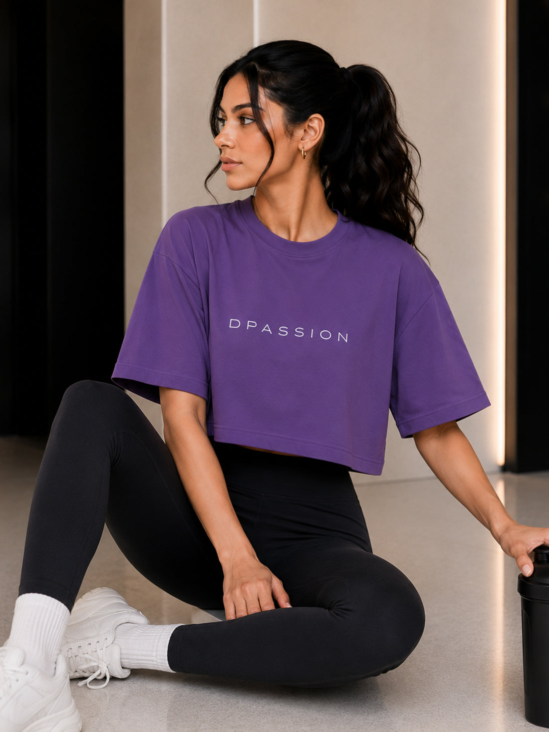 Oversized Pure Cotton Cropped T-Shirt | Drop Shoulder Graphic Printed Casual Tee (Purple)