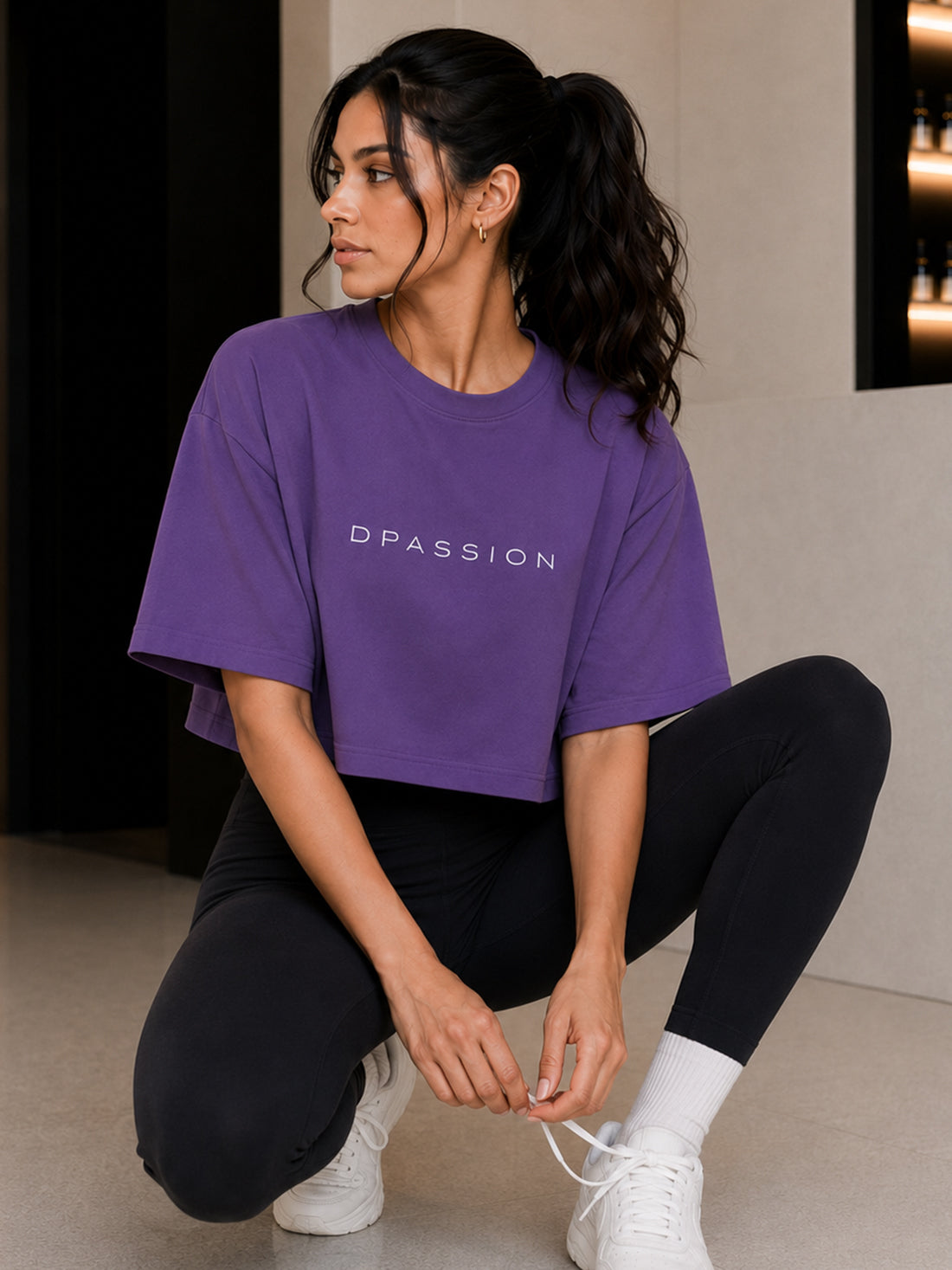 Oversized Pure Cotton Cropped T-Shirt | Drop Shoulder Graphic Printed Casual Tee (Purple)