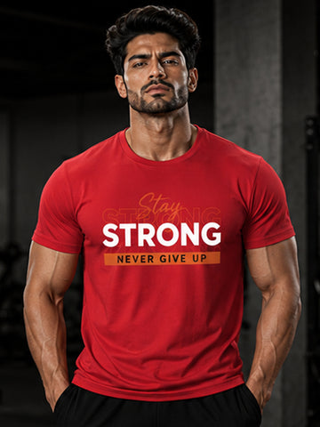 Men's Quick Dry Sports T-Shirt | Printed Gym Workout Running Training Activewear Tee (Red)
