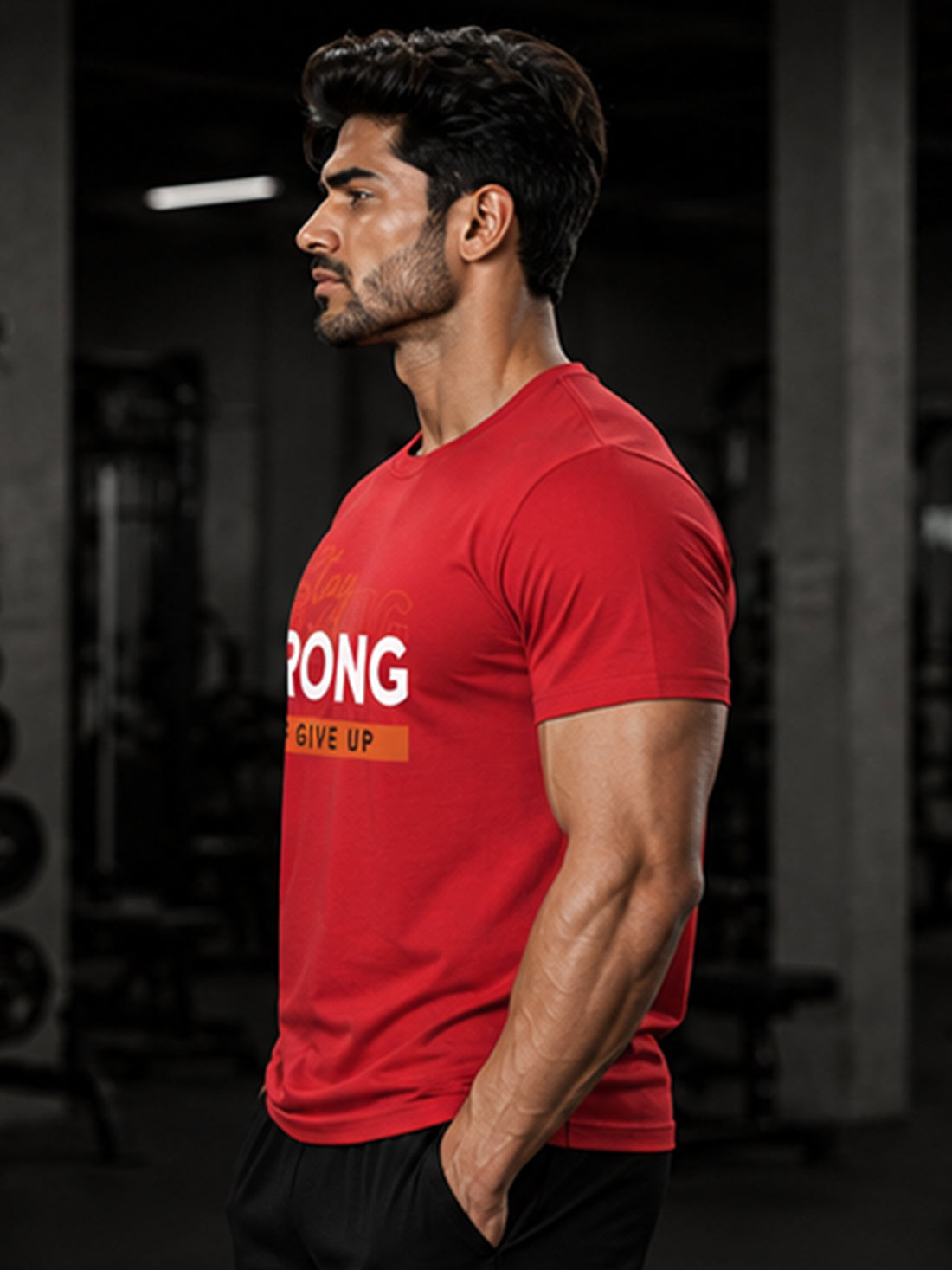 Men's Quick Dry Sports T-Shirt | Printed Gym Workout Running Training Activewear Tee (Red)