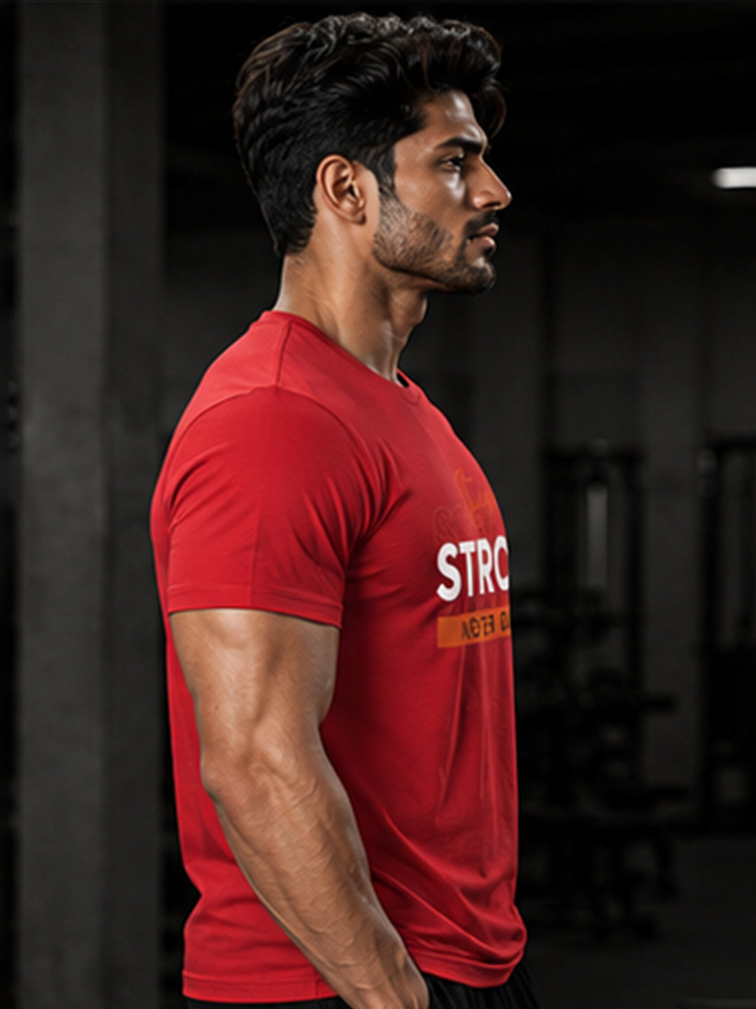 Men's Quick Dry Sports T-Shirt | Printed Gym Workout Running Training Activewear Tee (Red)