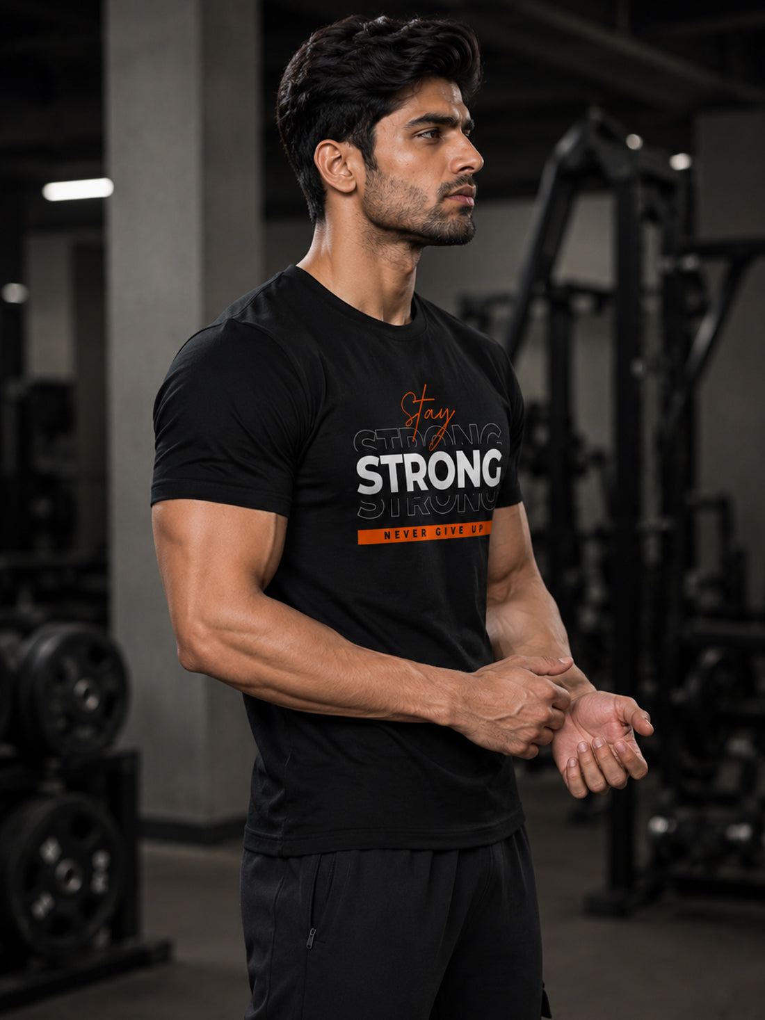 Men's Quick Dry Sports T-Shirt | Printed Gym Workout Running Training Activewear Tee (Black)
