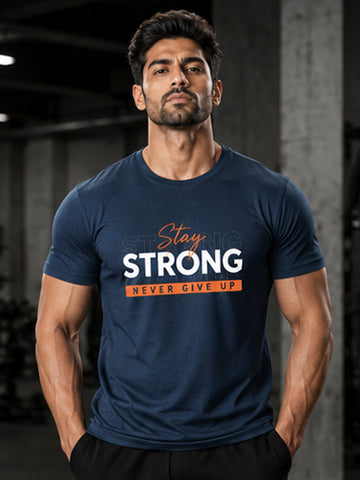 Men's Quick Dry Sports T-Shirt | Printed Gym Workout Running Training Activewear Tee (Blue)