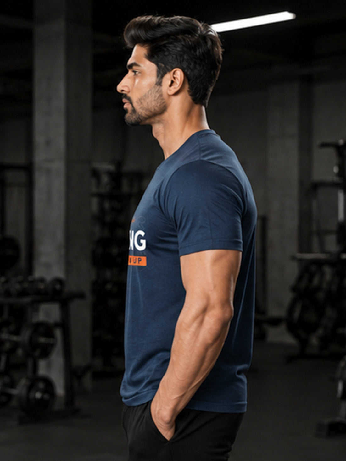 Men's Quick Dry Sports T-Shirt | Printed Gym Workout Running Training Activewear Tee (Blue)