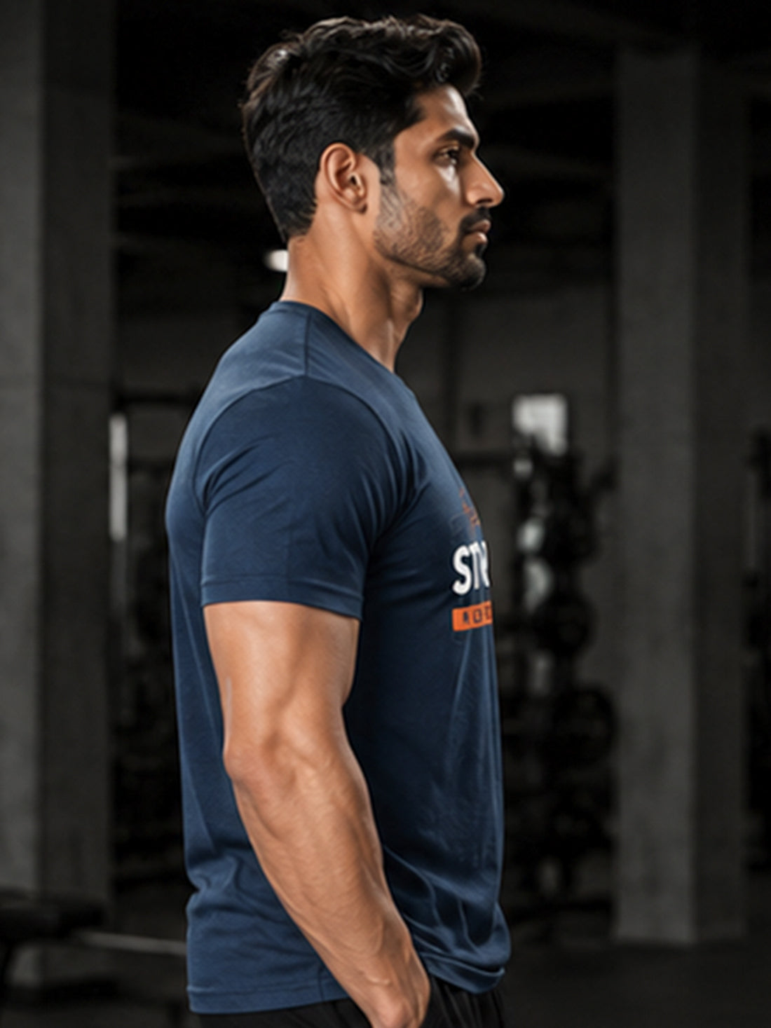 Men's Quick Dry Sports T-Shirt | Printed Gym Workout Running Training Activewear Tee (Blue)