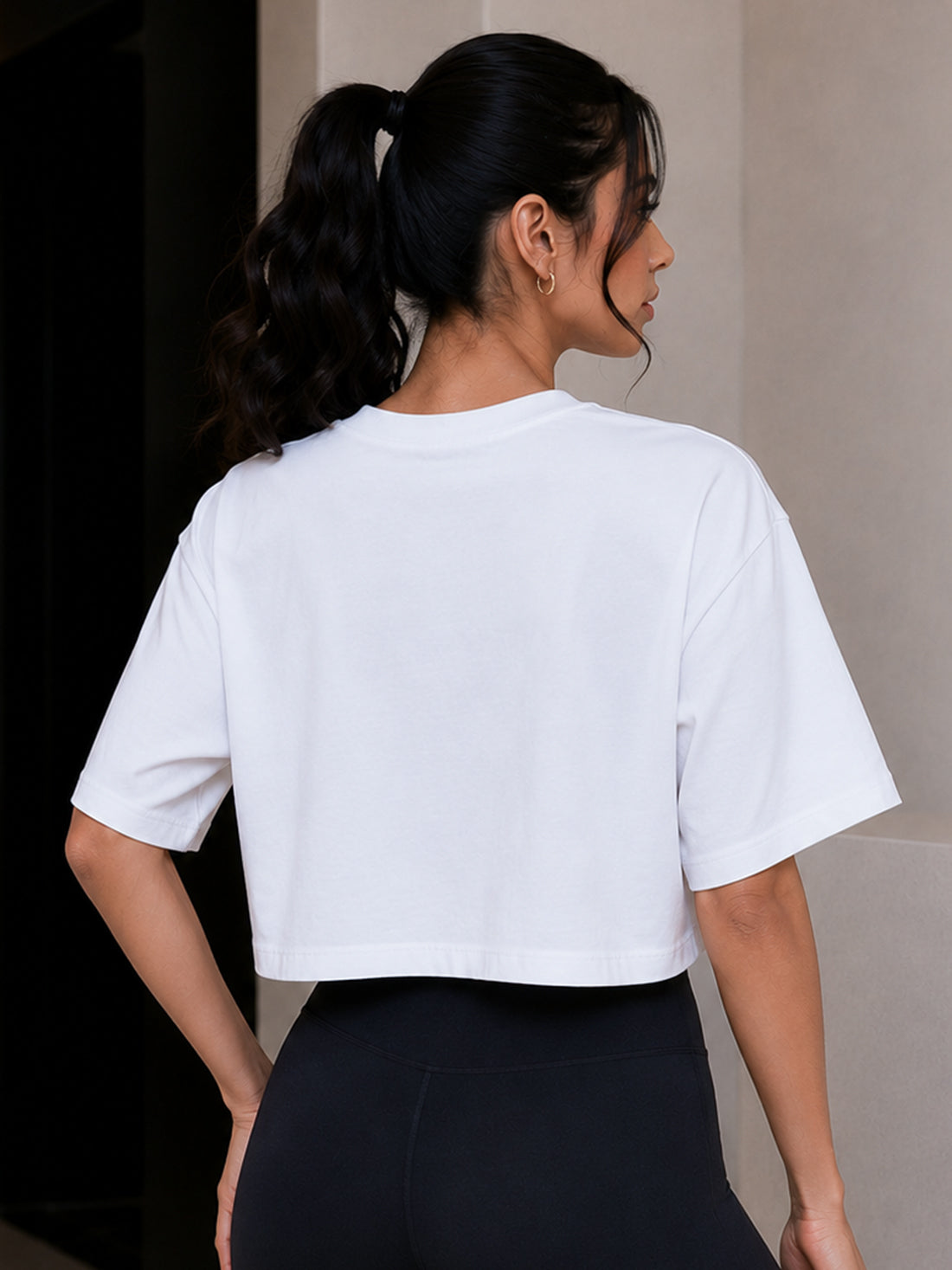 Oversized Pure Cotton Cropped T-Shirt | Drop Shoulder Graphic Printed Casual Tee (White)