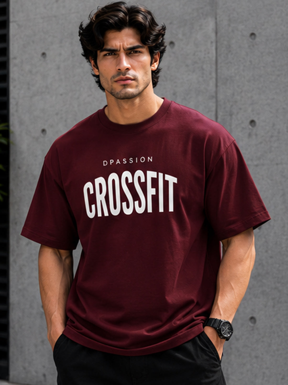 Men's Oversized Drop Shoulder T-Shirt | Pure Cotton Relaxed Fit Round Neck Streetwear Tee (Wine)