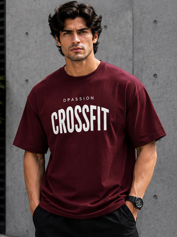 Men's Oversized Drop Shoulder T-Shirt | Pure Cotton Relaxed Fit Round Neck Streetwear Tee (Wine)