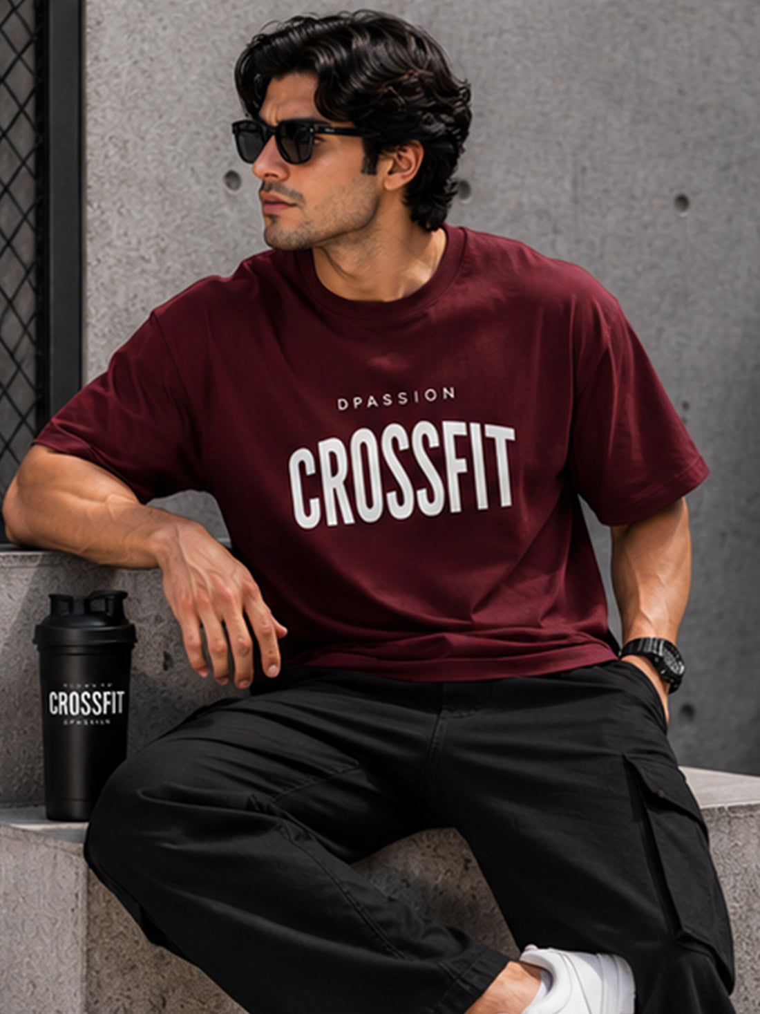 Men's Oversized Drop Shoulder T-Shirt | Pure Cotton Relaxed Fit Round Neck Streetwear Tee (Wine)