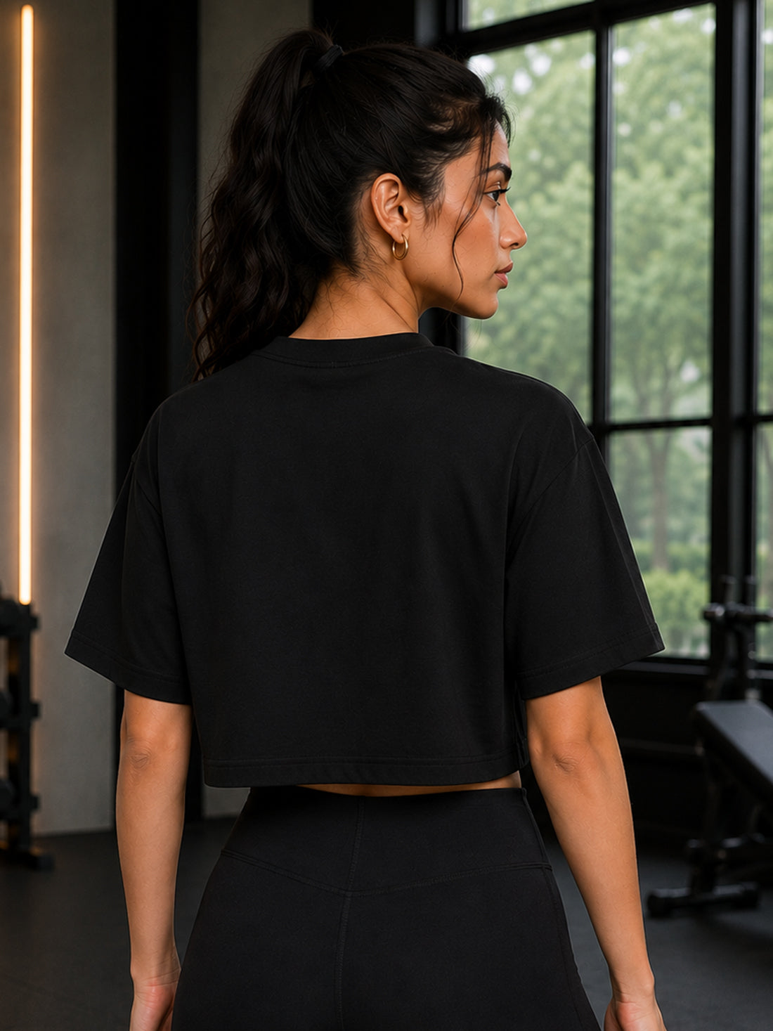 Oversized Pure Cotton Cropped T-Shirt | Drop Shoulder Graphic Printed Casual Tee (Black)