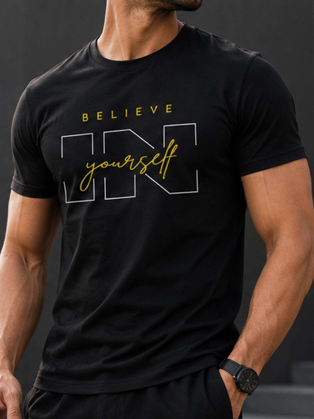 Men's Quick Dry Sports T-Shirt | Printed Gym Workout Running Training Activewear Tee (Black)