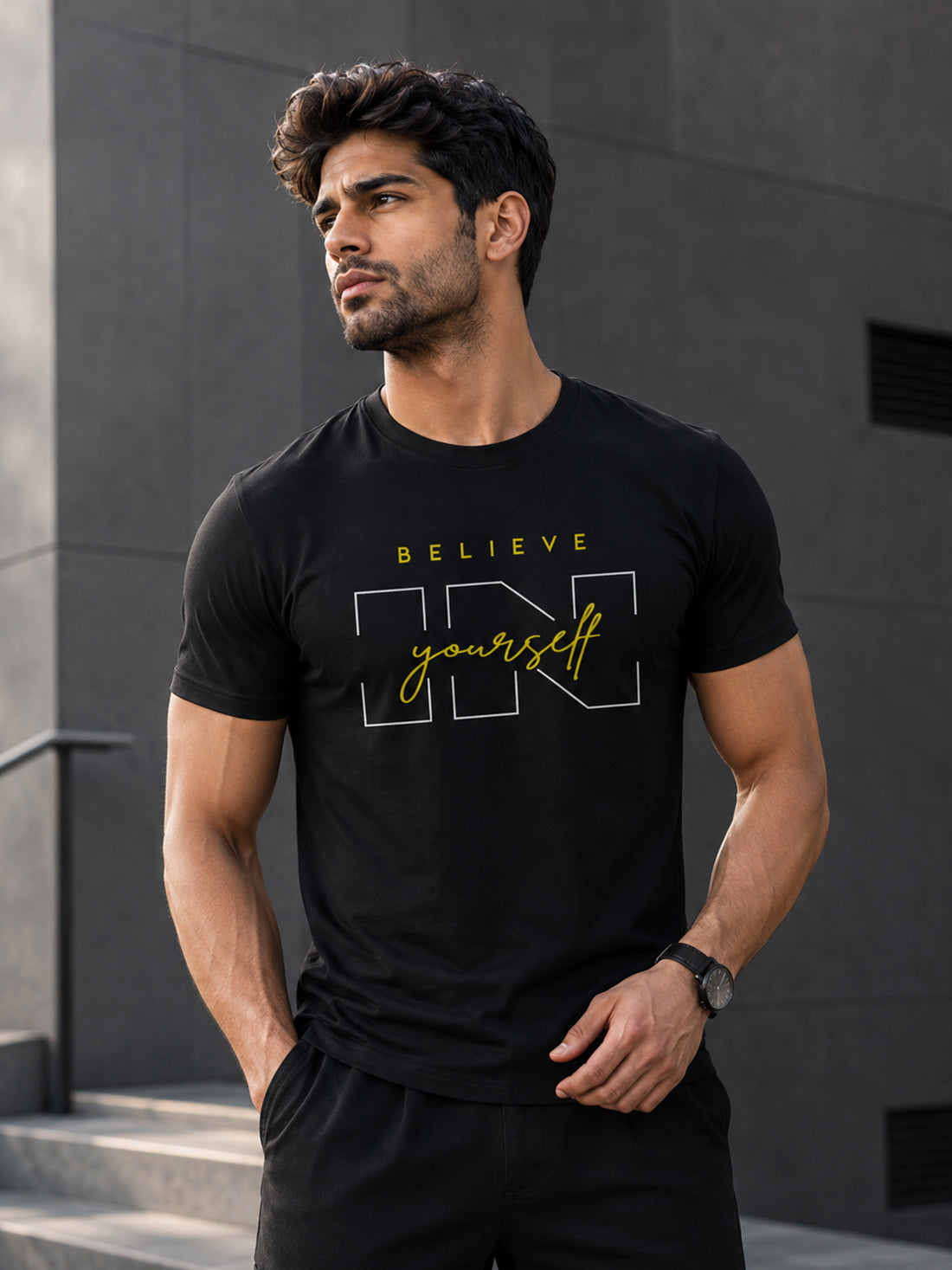 Men's Quick Dry Sports T-Shirt | Printed Gym Workout Running Training Activewear Tee (Black)