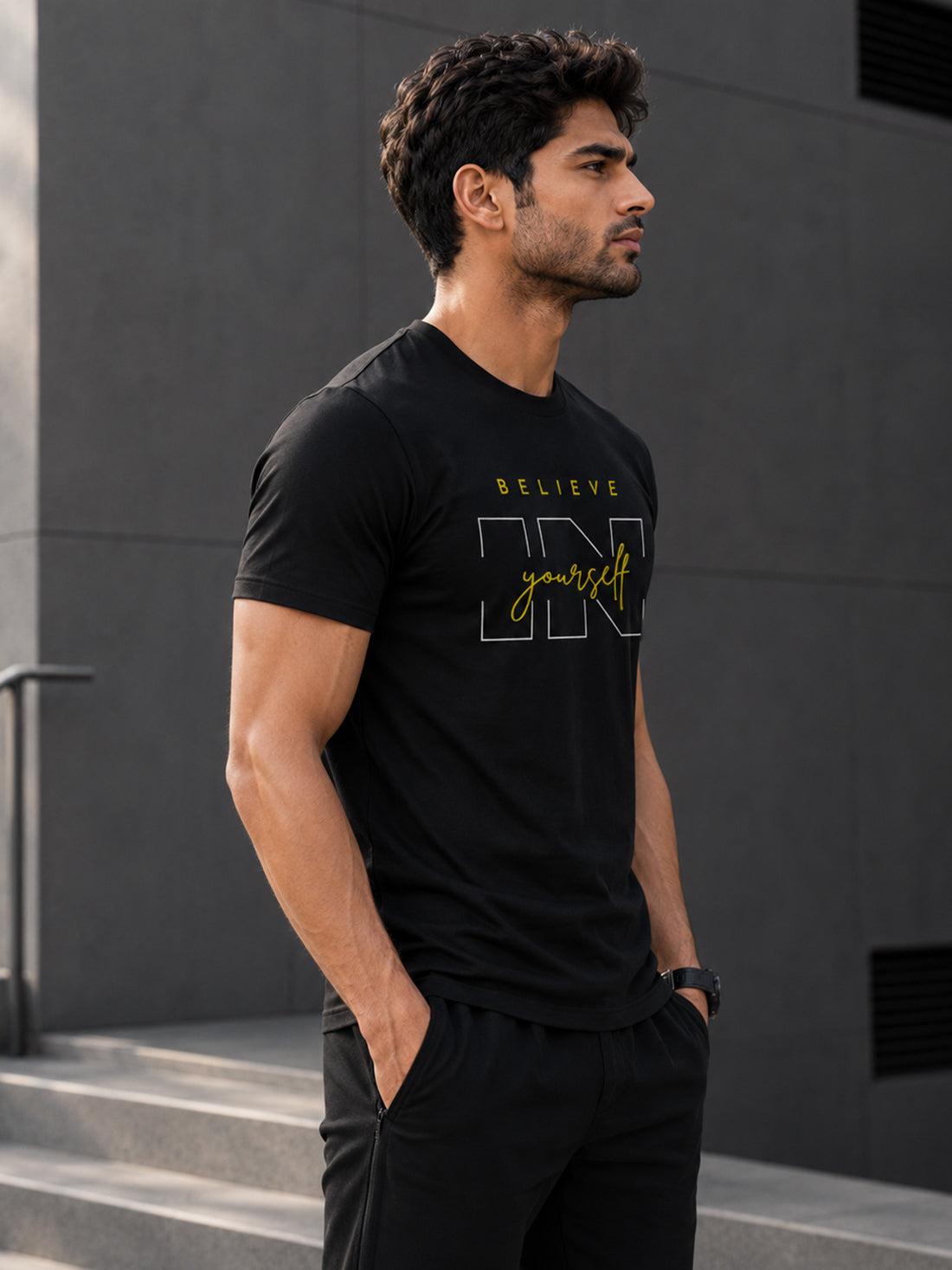 Men's Quick Dry Sports T-Shirt | Printed Gym Workout Running Training Activewear Tee (Black)